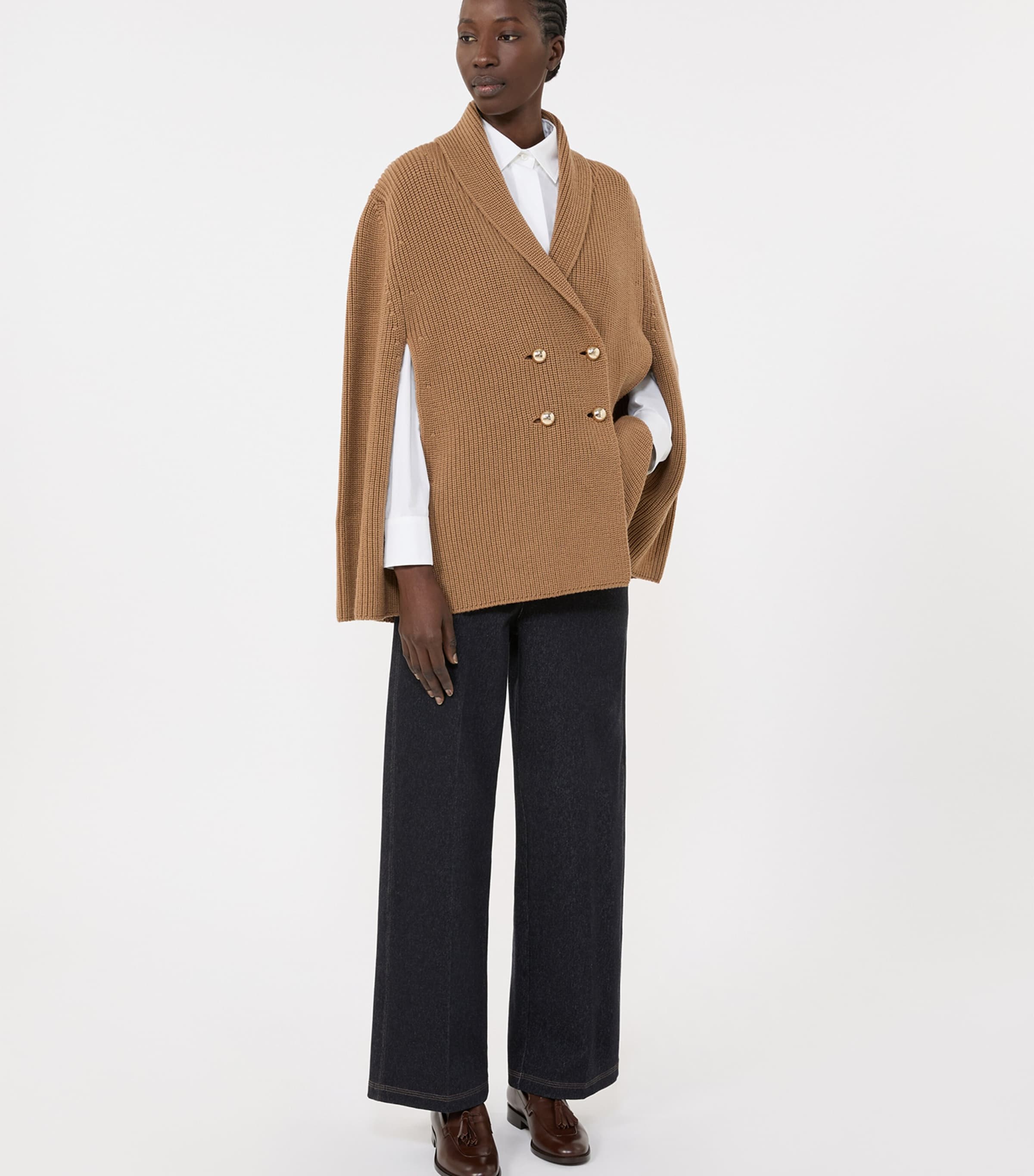Virgin Wool Double-Breasted Cape CAMEL Image 2