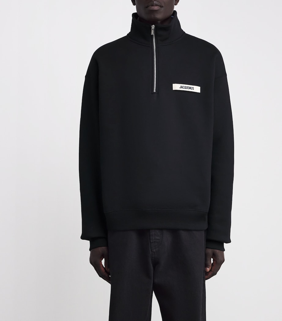 Cotton Logo Quarter-Zip Sweater 990-BLACK Image 3