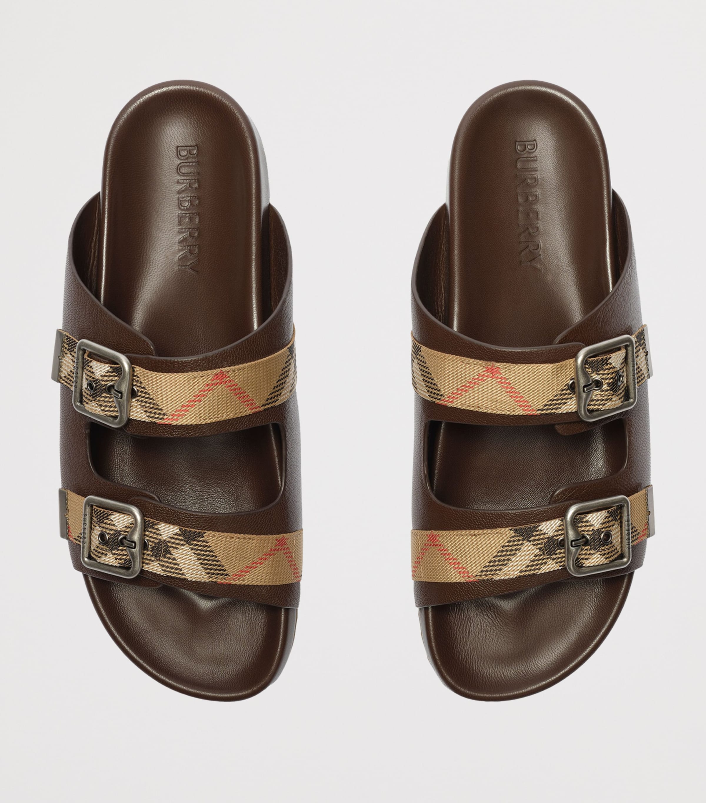 Burberry Leather Check Urchin Slides Mid Brown Image 4