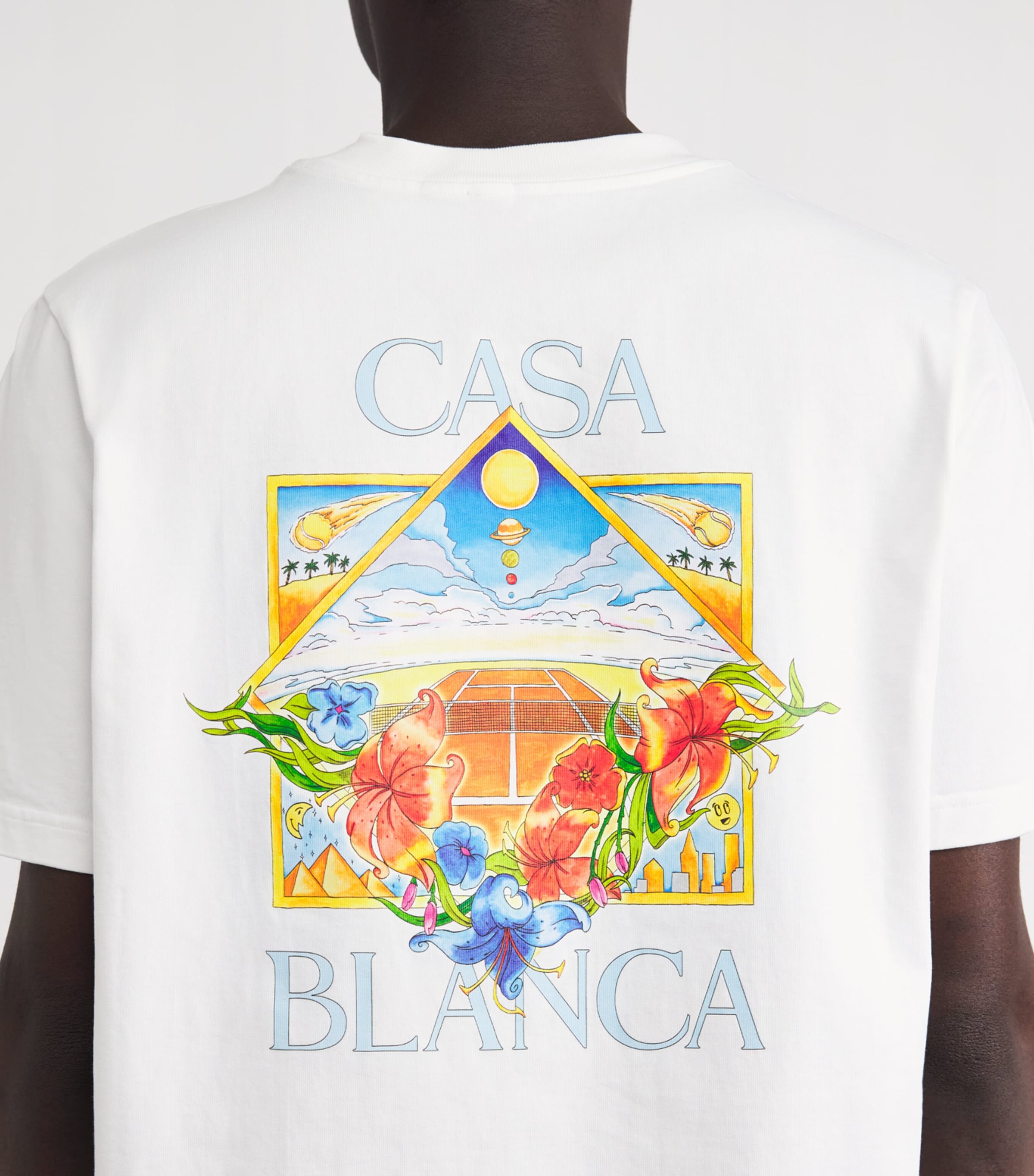 Casablanca Mens Organic Cotton Tennis Logo T-Shirt Flower Court Icon Image 3
