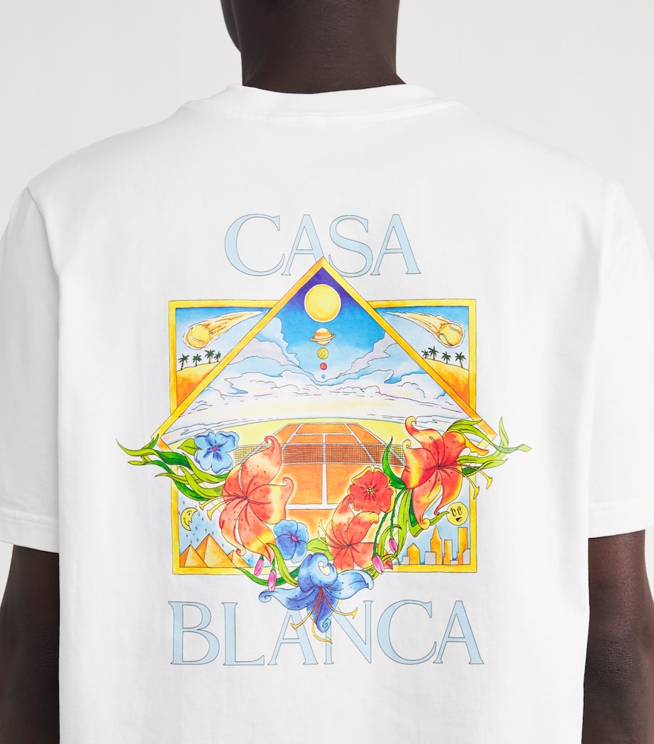 Casablanca Mens Organic Cotton Tennis Logo T-Shirt Flower Court Icon Image 3