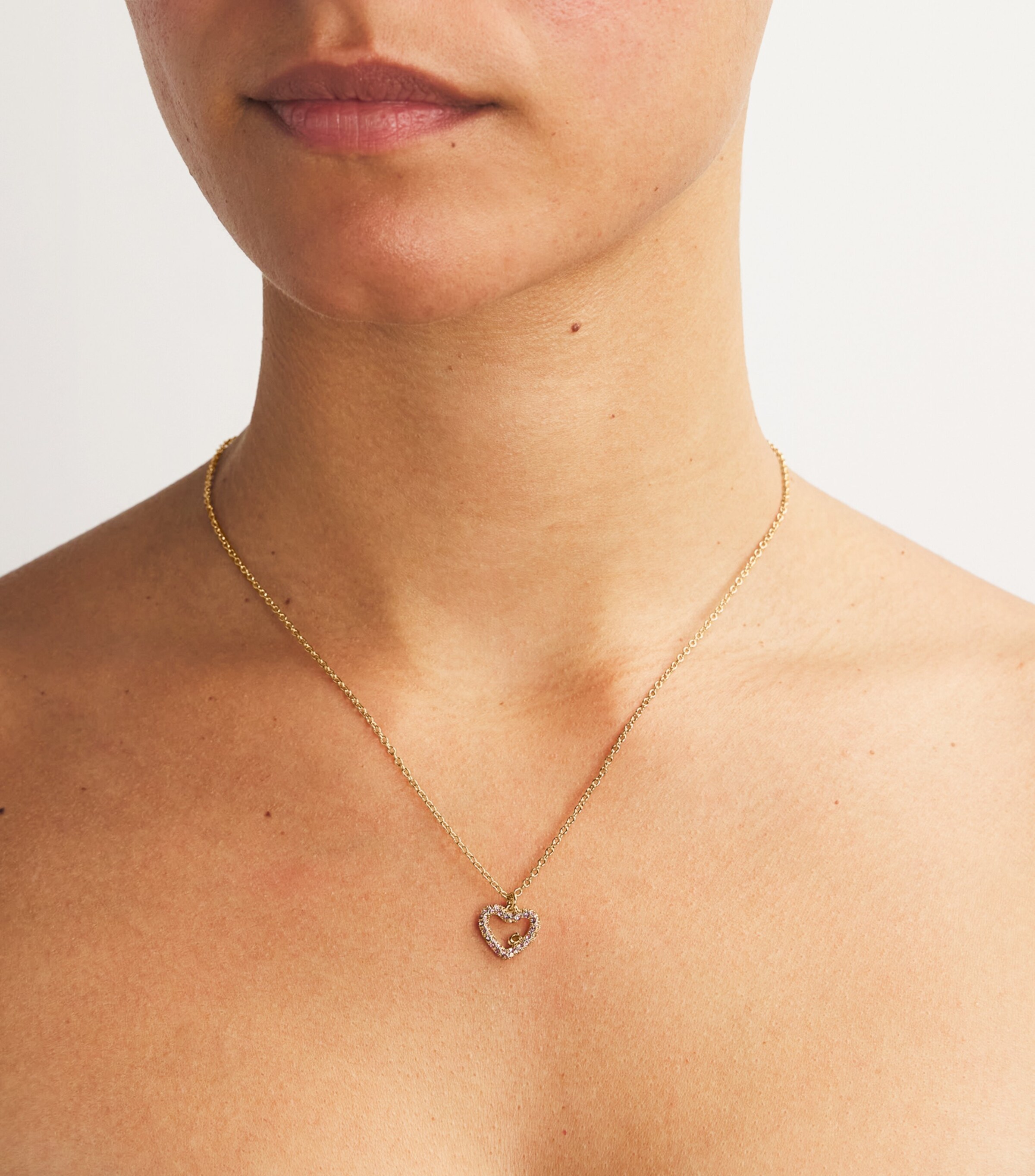 Coach Pavé Crystal Heart Necklace and Earrings Set Pink Image 6