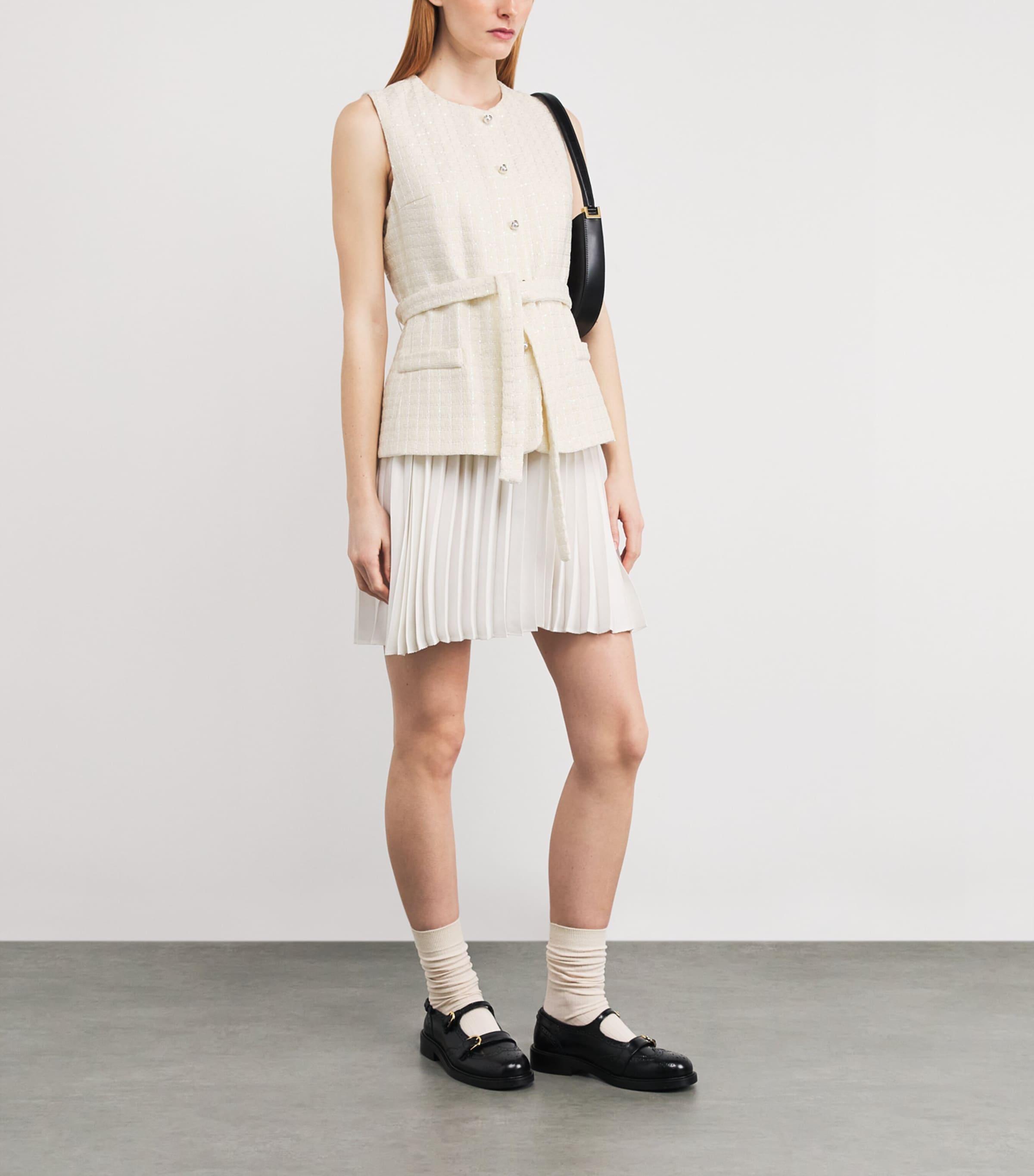 Tweed Pleated Mini Dress ECRU Image 2