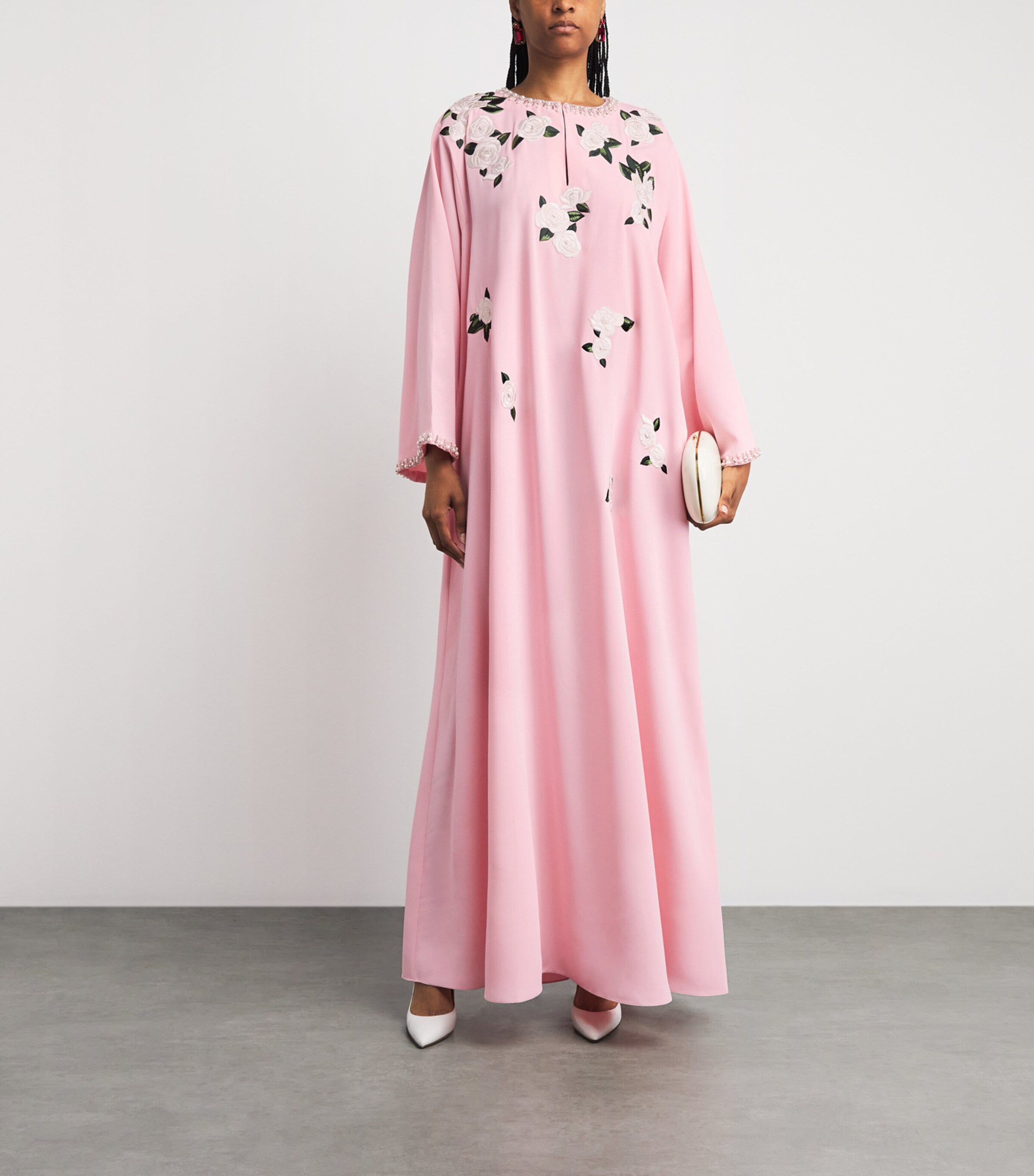 Carolina Herrera Womens Floral-Embroidered Kaftan Maxi Dress Rosewater Multi Image 2