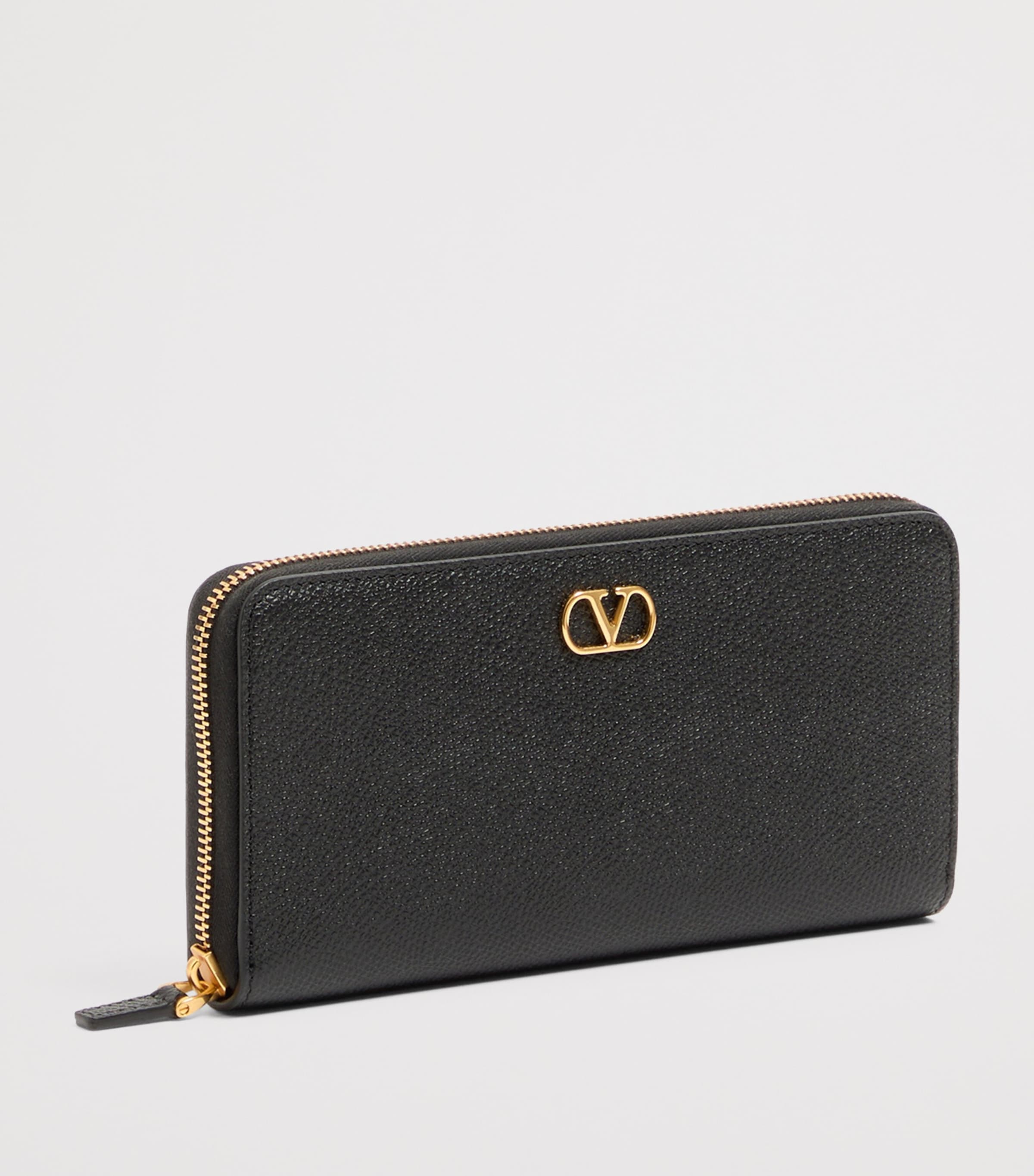 Valentino Garavani Black Leather VLogo Signature Zip-Around Wallet