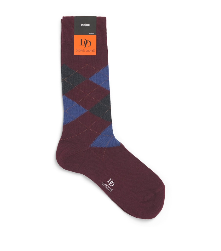 Doré Doré Mens Argyle Socks Aubergine Image 1
