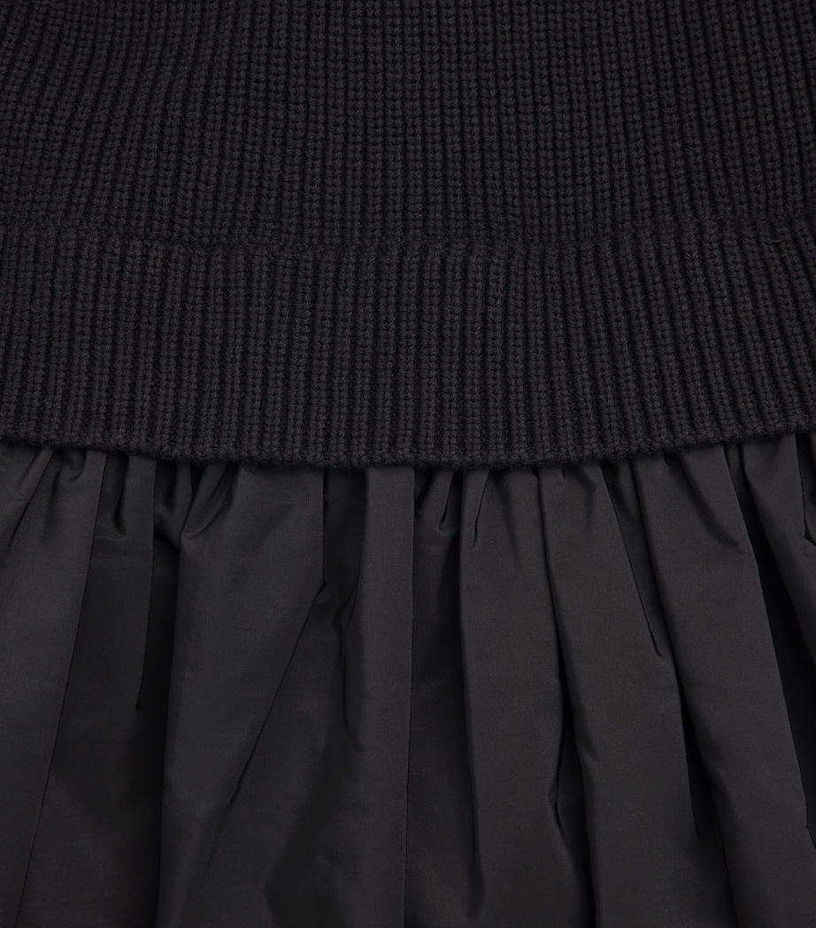 Cotton-Blend Rib Knit and Taffeta Mini Dress BLACK Image 5