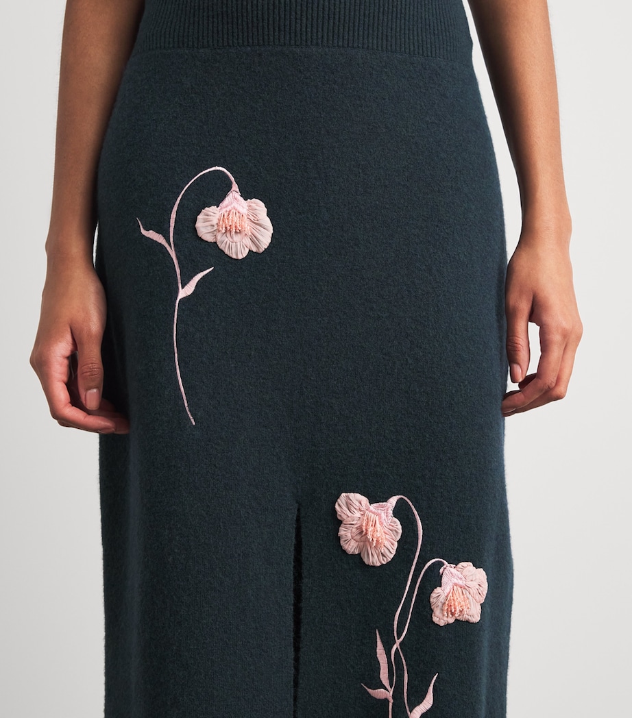 Erdem Womens Embroidered Midi Pencil Skirt Forest Green Image 3