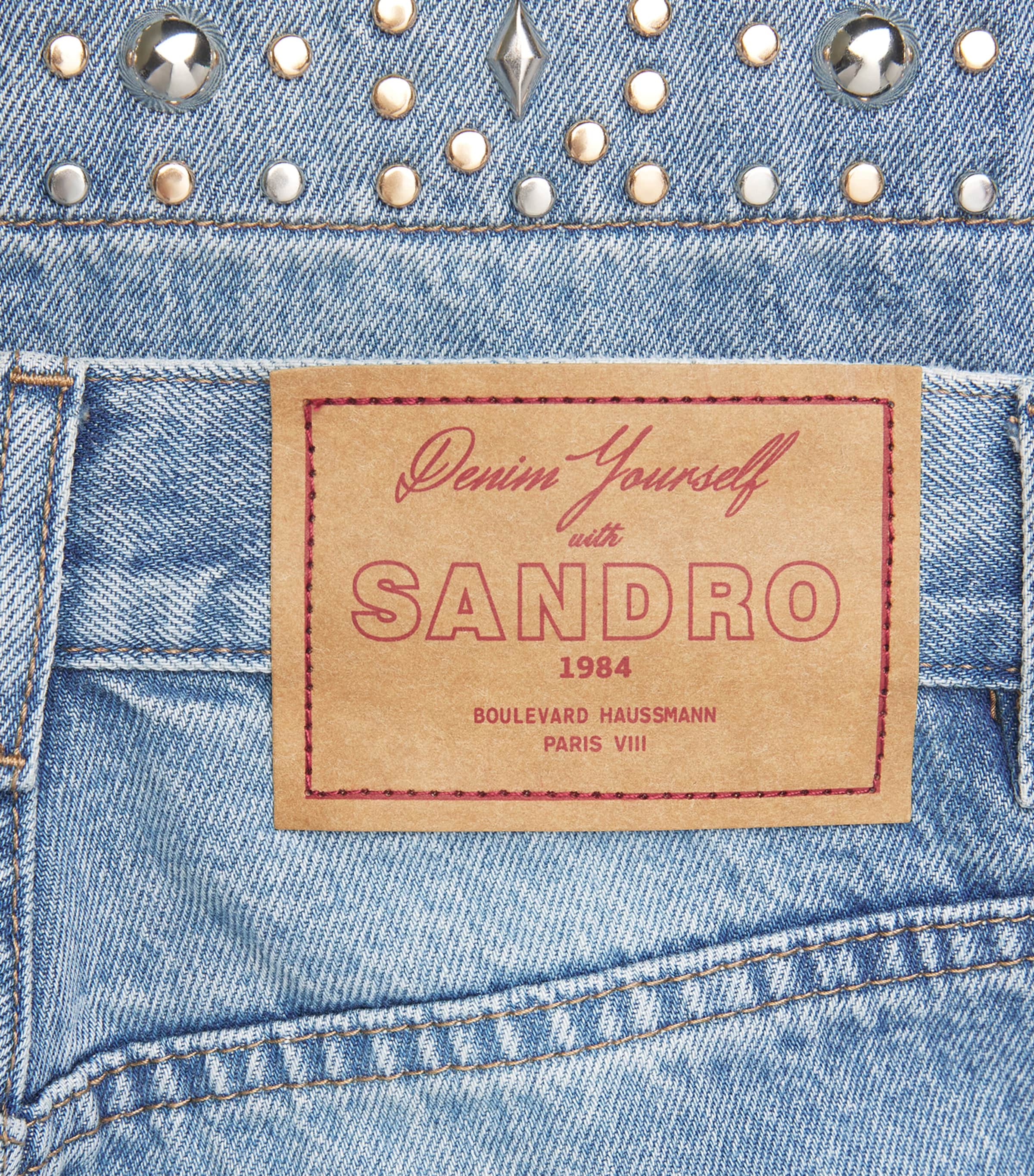 Sandro Paris Womens Embellished Straight-Leg Jeans Blue Jean Image 6