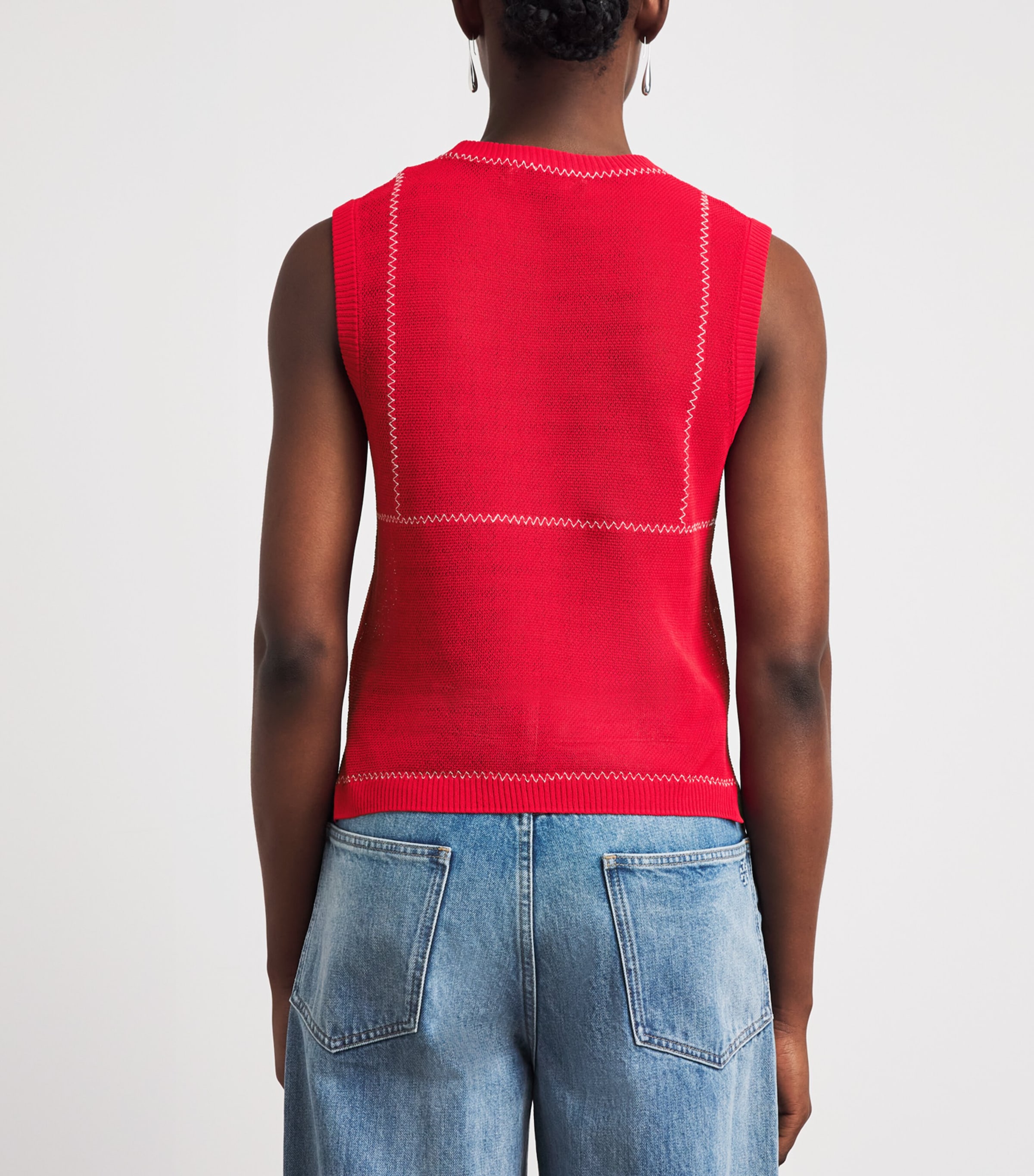 Tory Burch Womens Stitch Top Brght Red/wht Image 5