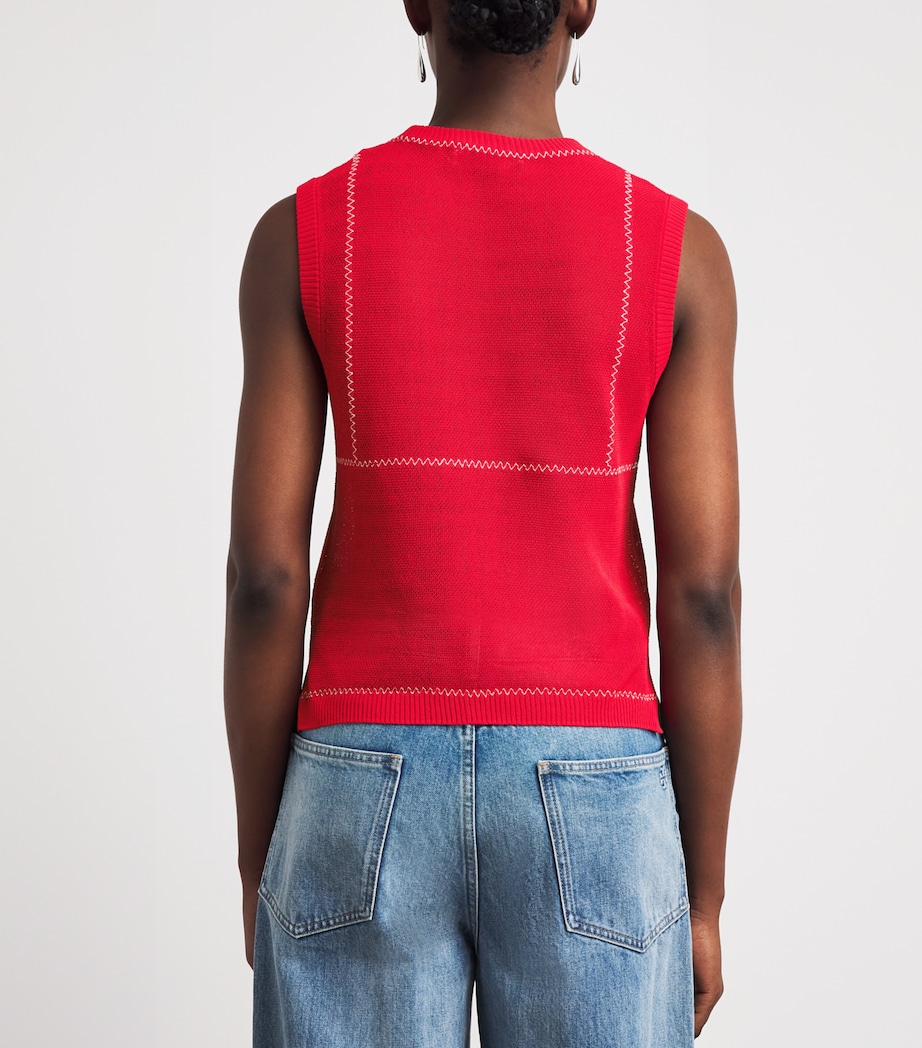 Tory Burch Womens Stitch Top Brght Red/wht Image 5