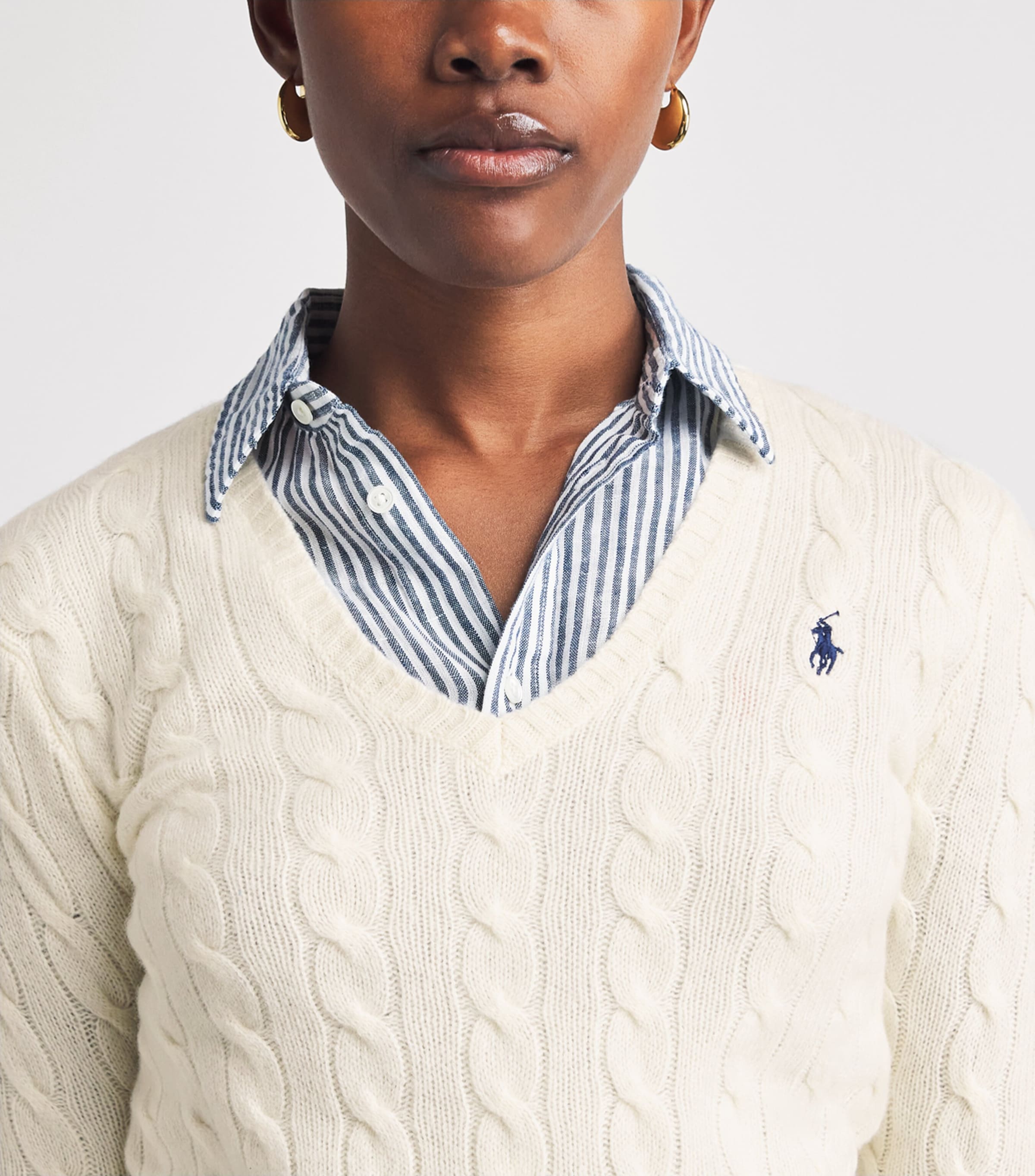 Polo Ralph Lauren Womens Wool-Cashmere Cable-Knit Kimberly Sweater Cream Image 3