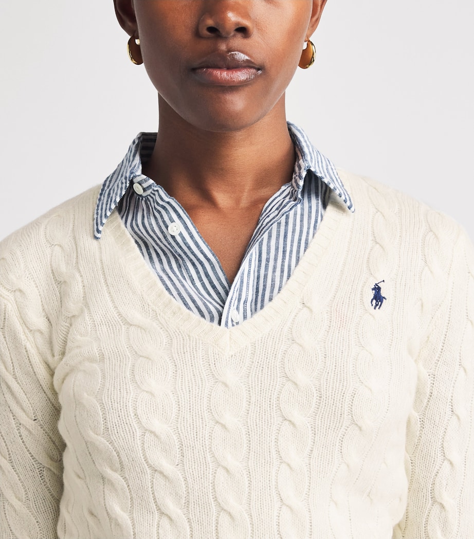 Polo Ralph Lauren Womens Wool-Cashmere Cable-Knit Kimberly Sweater Cream Image 3