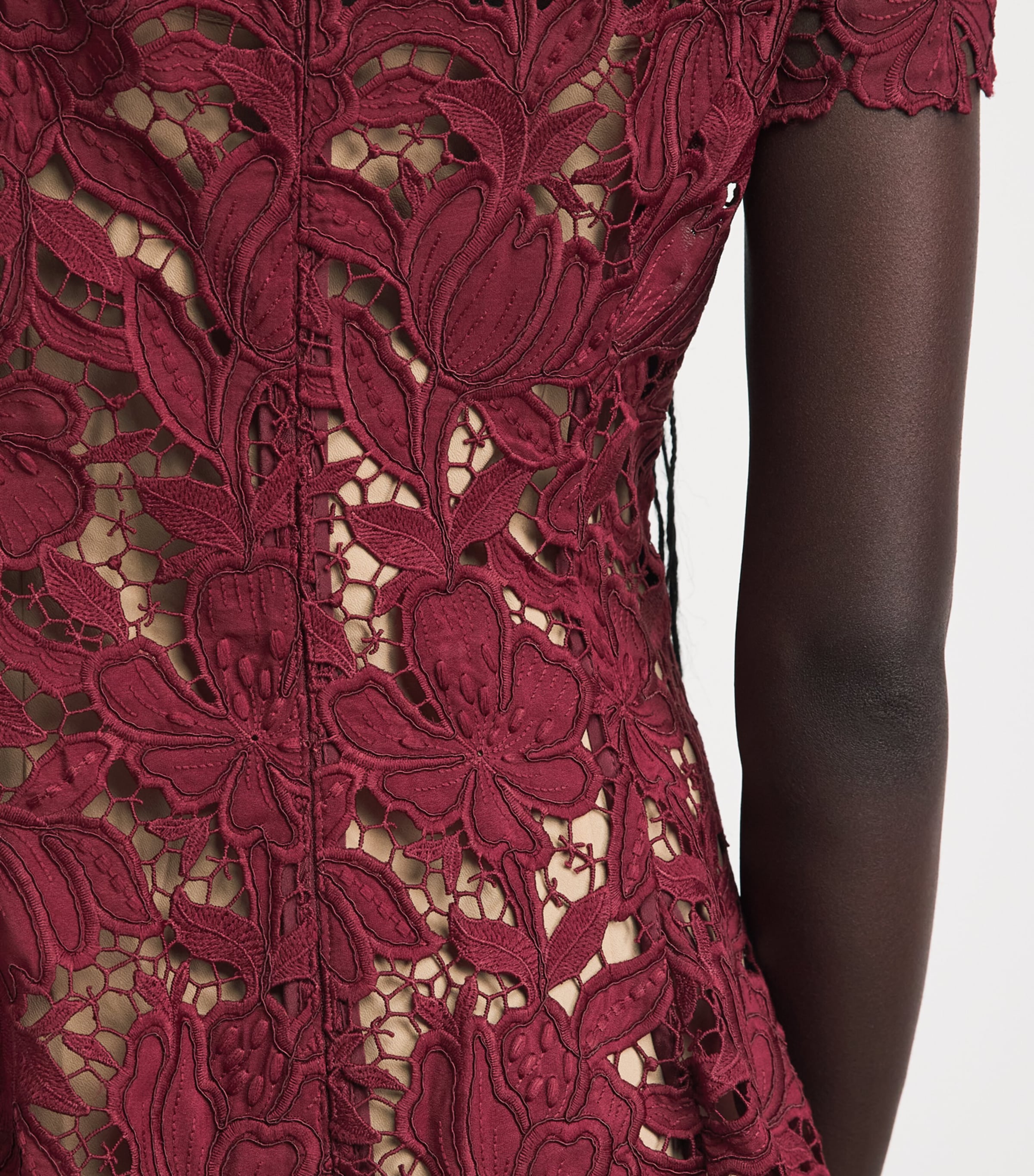 Self-Portrait Womens Lace Floral Mini Dress Burgundy Image 5