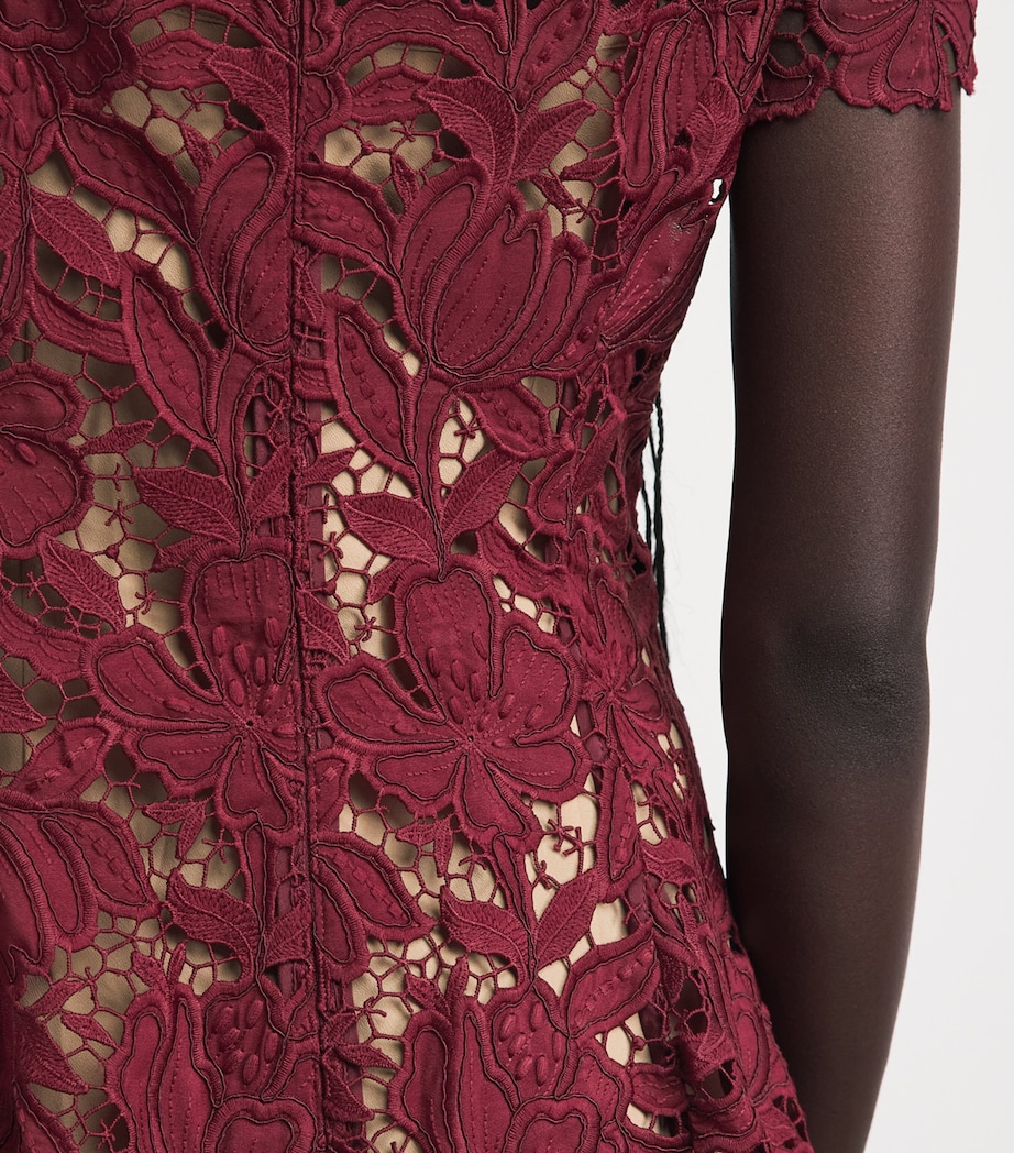 Self-Portrait Womens Lace Floral Mini Dress Burgundy Image 5