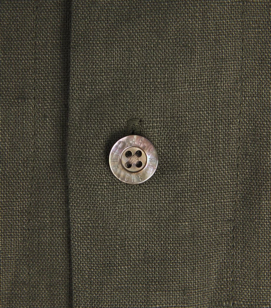CHÉ Mens Linen Trompette Embroidered Shirt Deep Forest Image 6