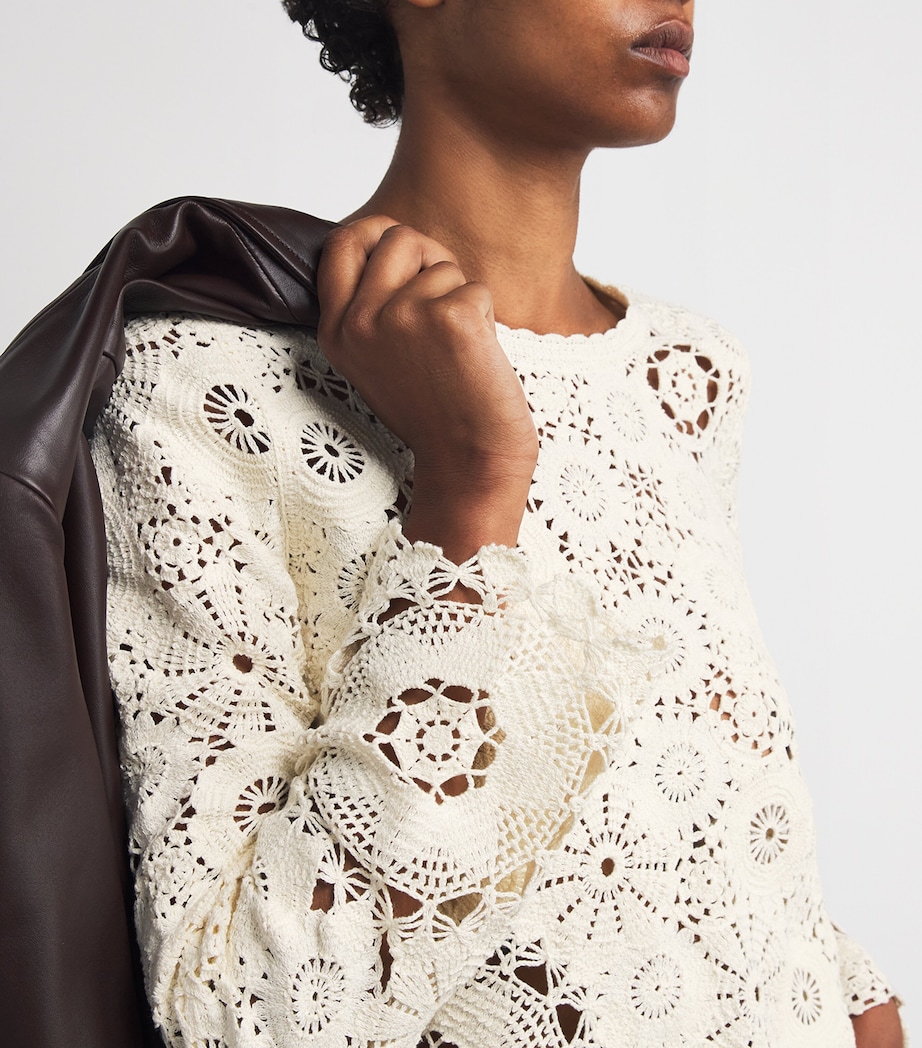 Crochet Long-Sleeve Top CREAM Image 6