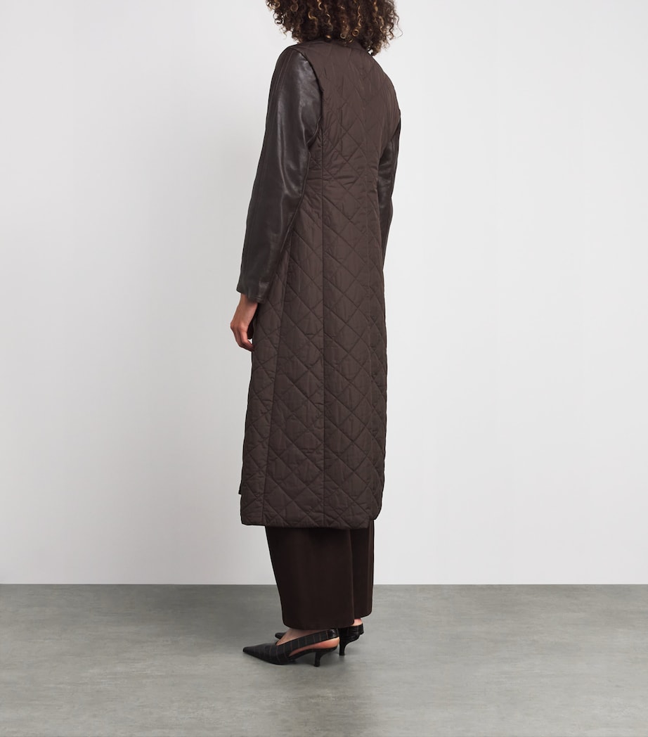 Leather-Sleeve Quilted Coat BROWN Image 4