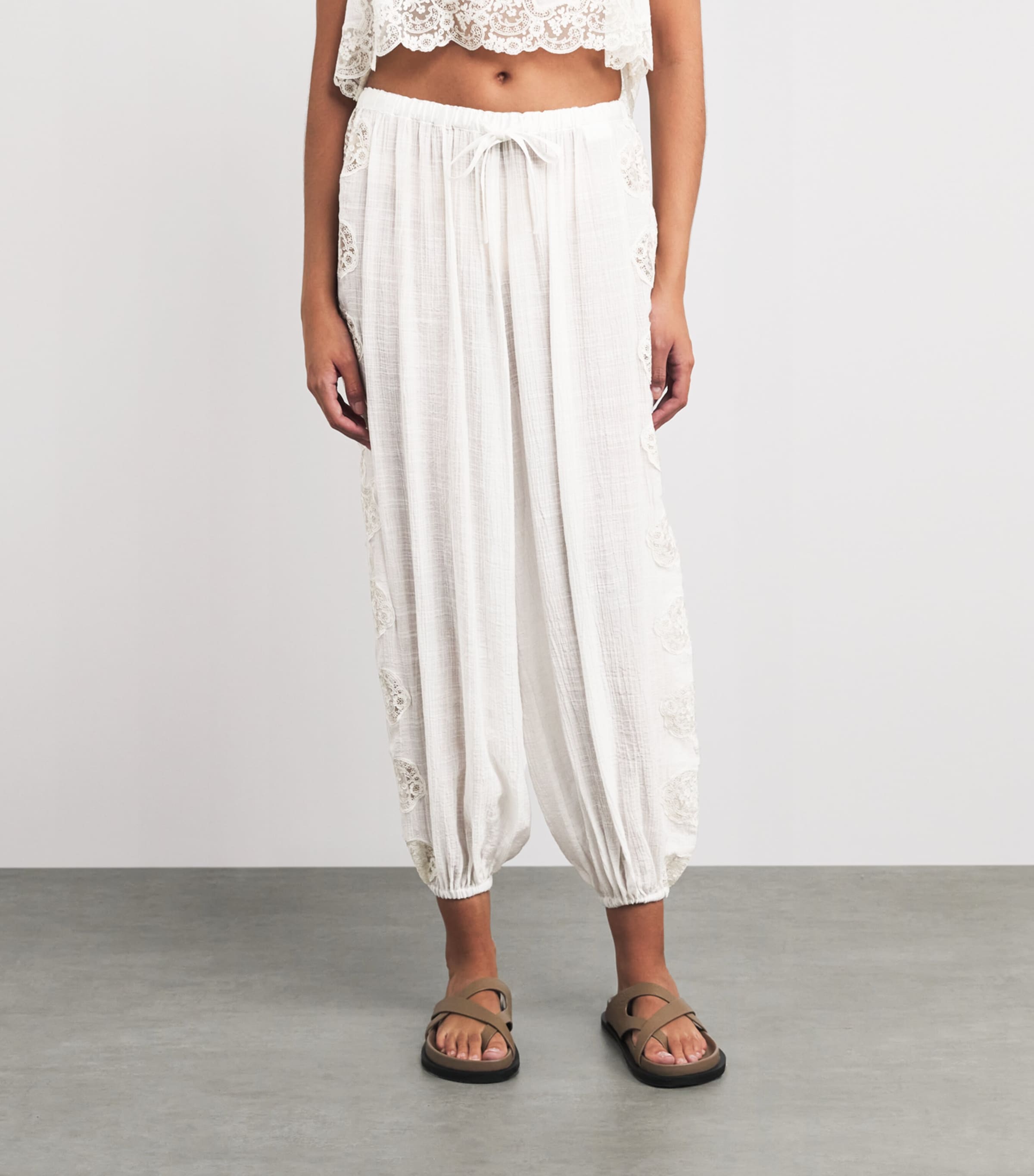 Sandro Paris Womens Crinkled Crepon Trousers White Image 4