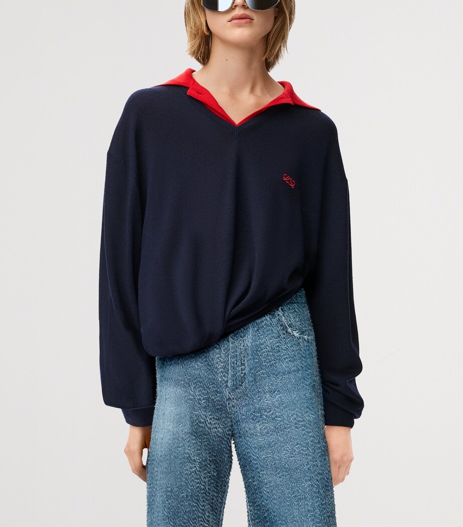 LOEWE Womens Wool-Blend V-Neck Sweater Dark Navy Image 6