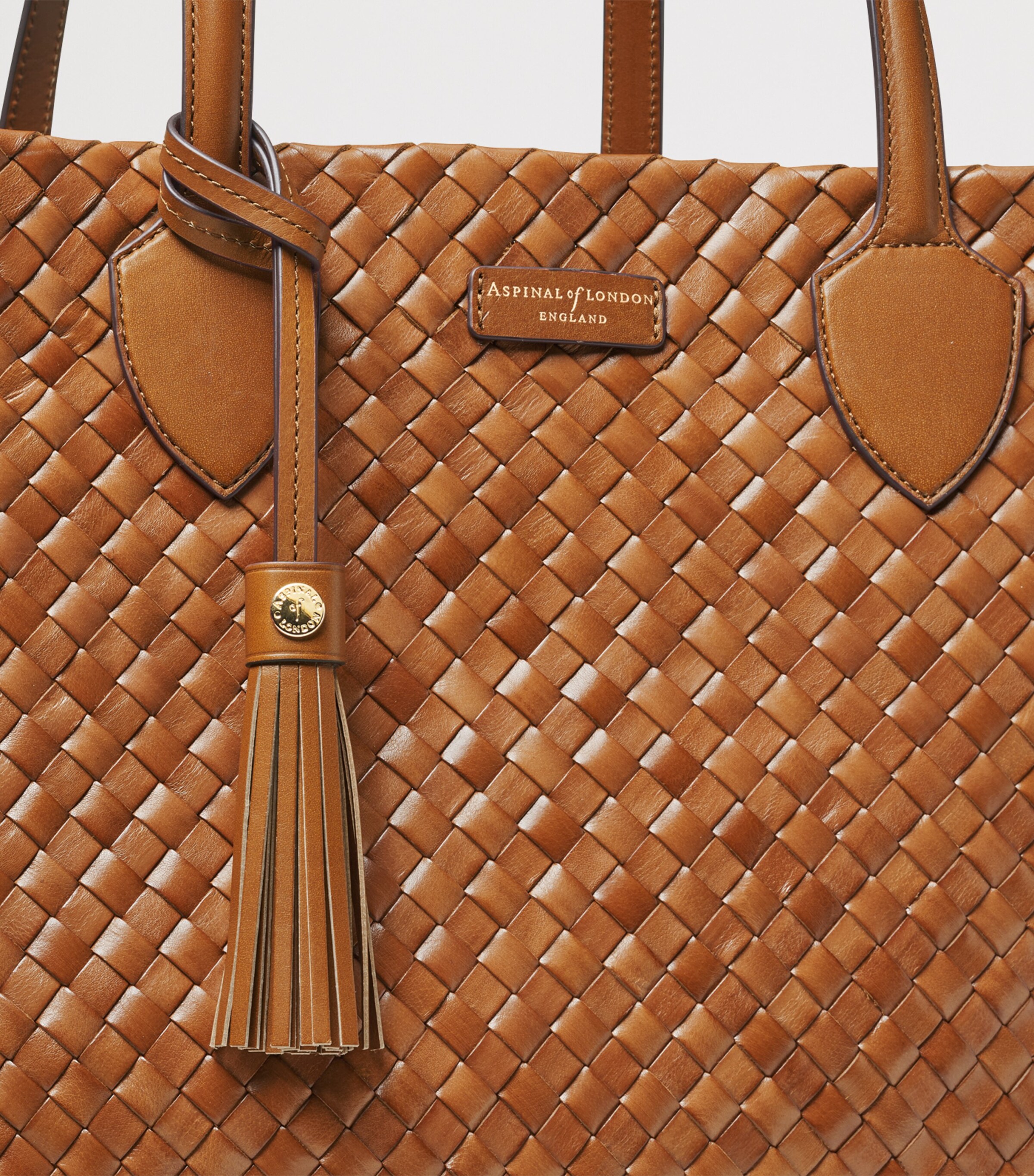 Large Woven Leather London Tote Bag TAN Image 6