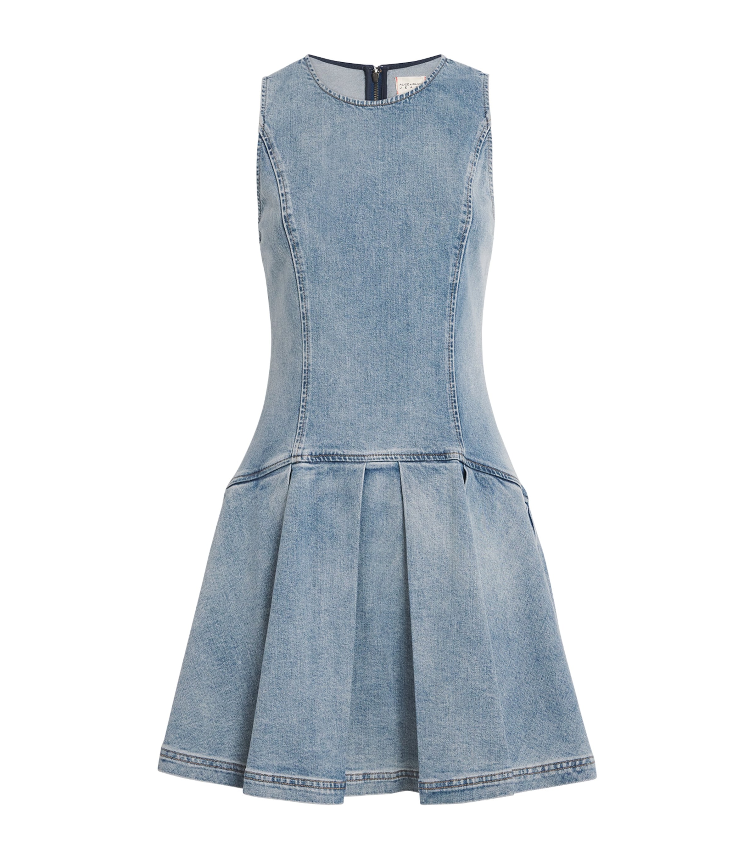 Alice And Olivia Denim Drop-waist Adley Mini Dress In Blue