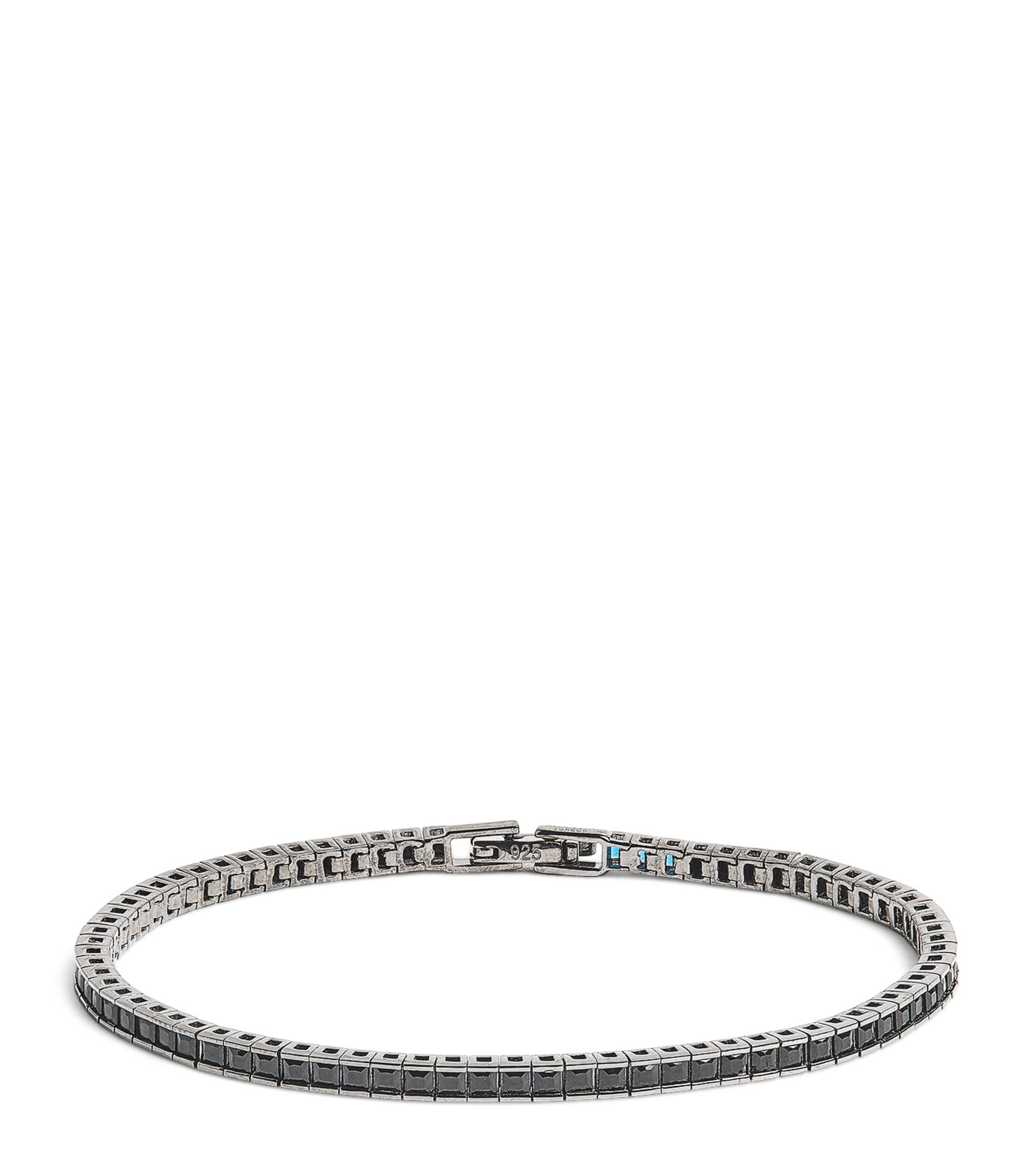 Tateossian Sterling Silver And Nano Stones Quadro Tennis Bracelet In Black