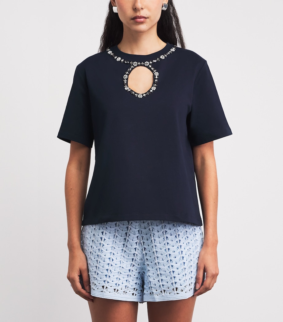 Sandro Paris Womens Cotton Embellished T-Shirt Navy Blue Image 4