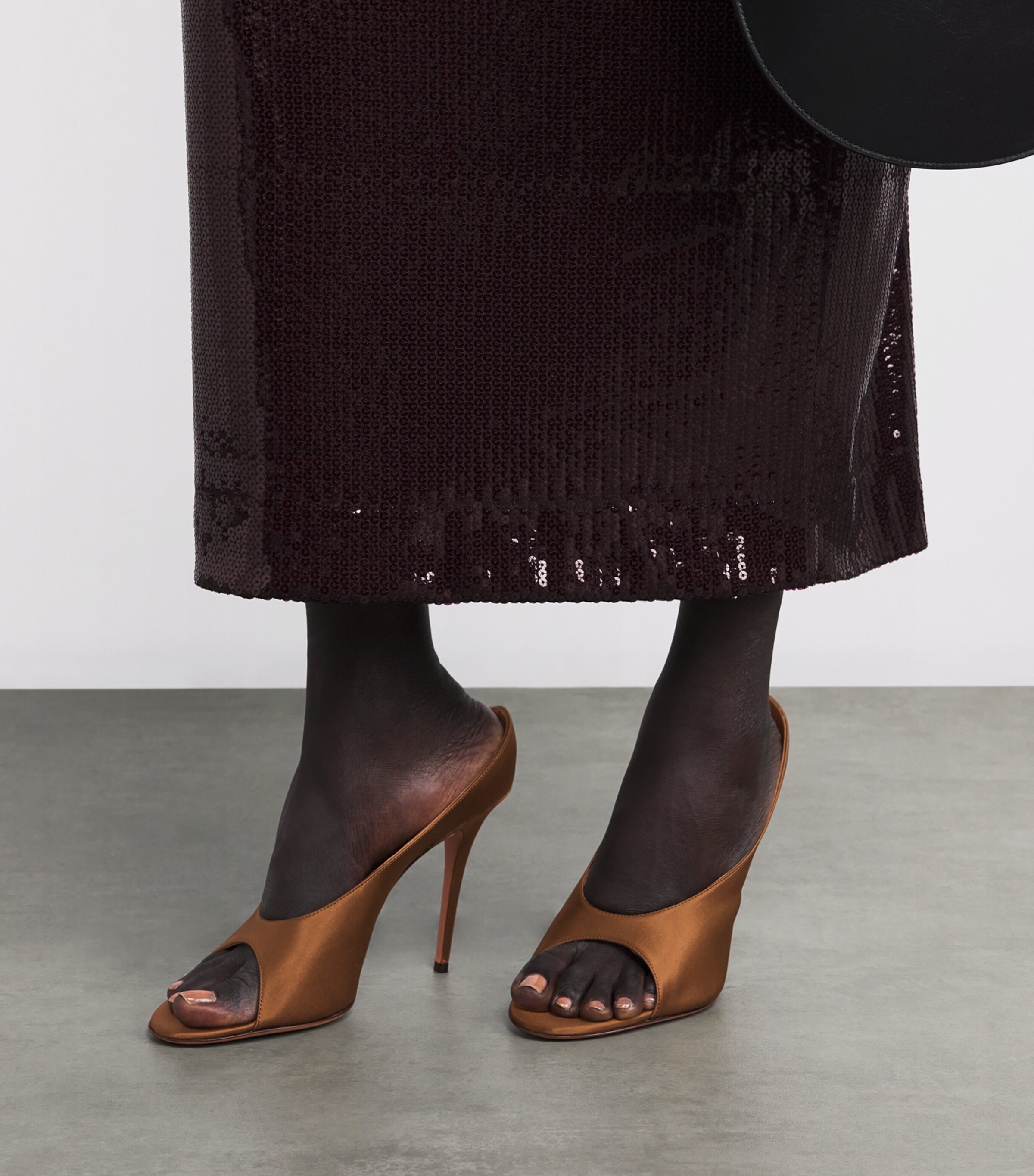 Amina Muaddi Satin Anok Heeled Slipper 105 Dark Brown Image 2
