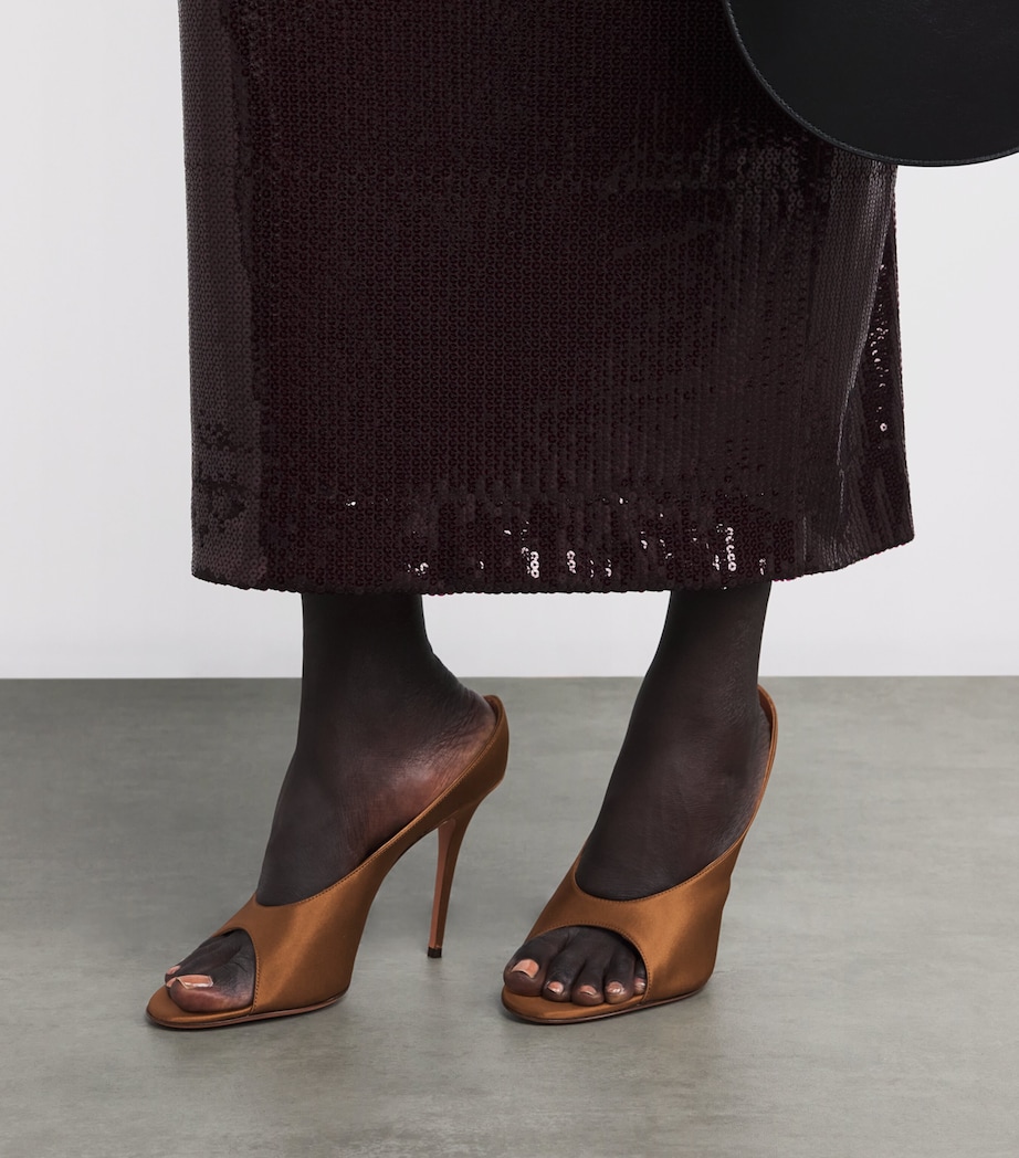 Amina Muaddi Satin Anok Heeled Slipper 105 Dark Brown Image 2
