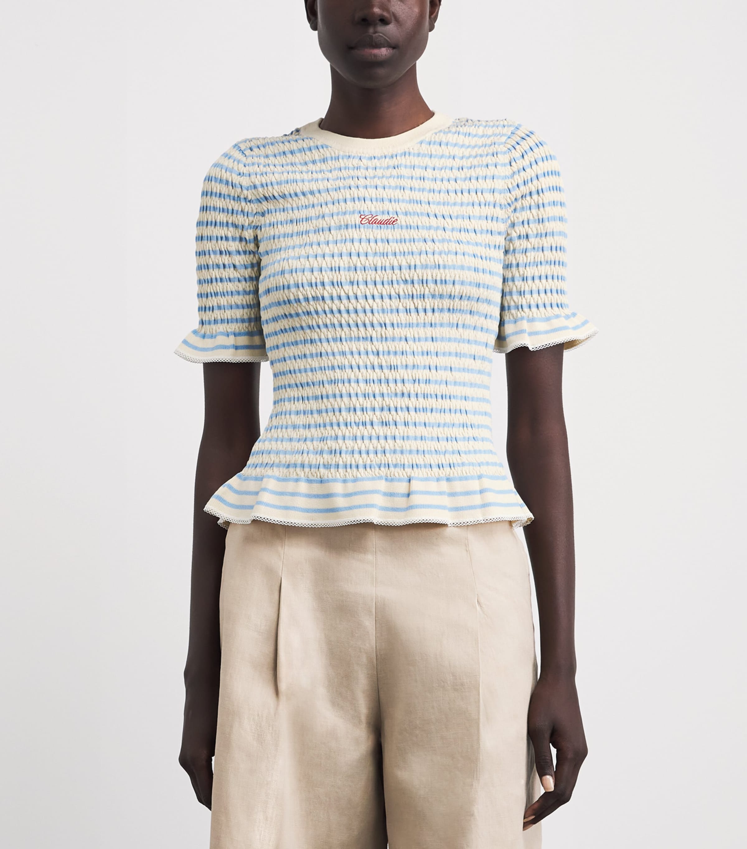 Claudie Pierlot Womens Knitted Stripe Top Dual Color Image 4