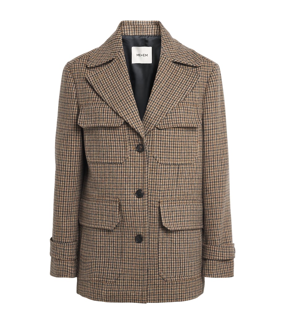 ME+EM Womens Wool-Blend Houndstooth Jacket Pecan Brown Multi Image 1