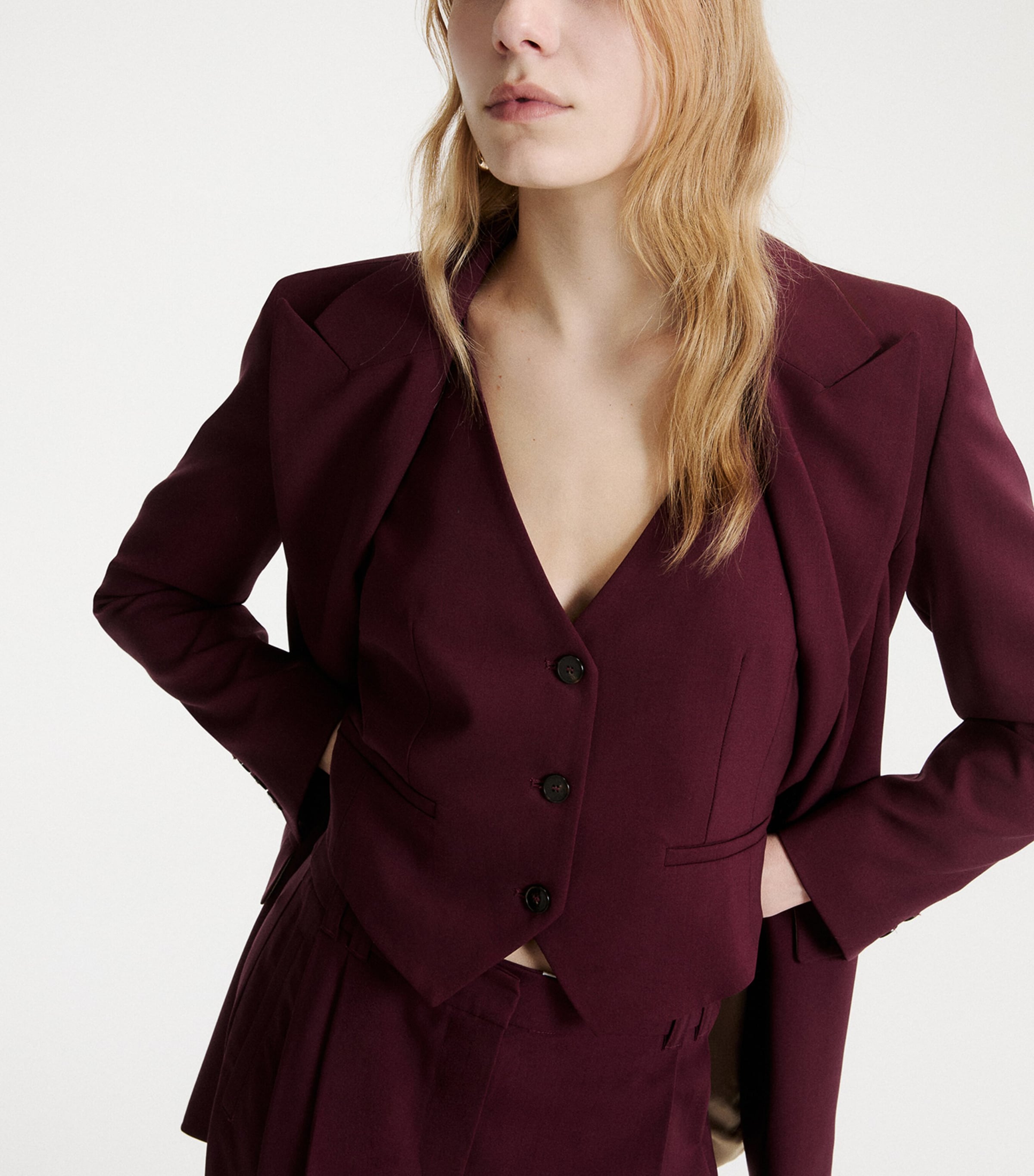 Marella Womens Stretch-Virgin Wool Waistcoat Bordeaux Image 4