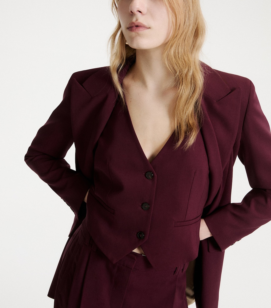 Marella Womens Stretch-Virgin Wool Waistcoat Bordeaux Image 4