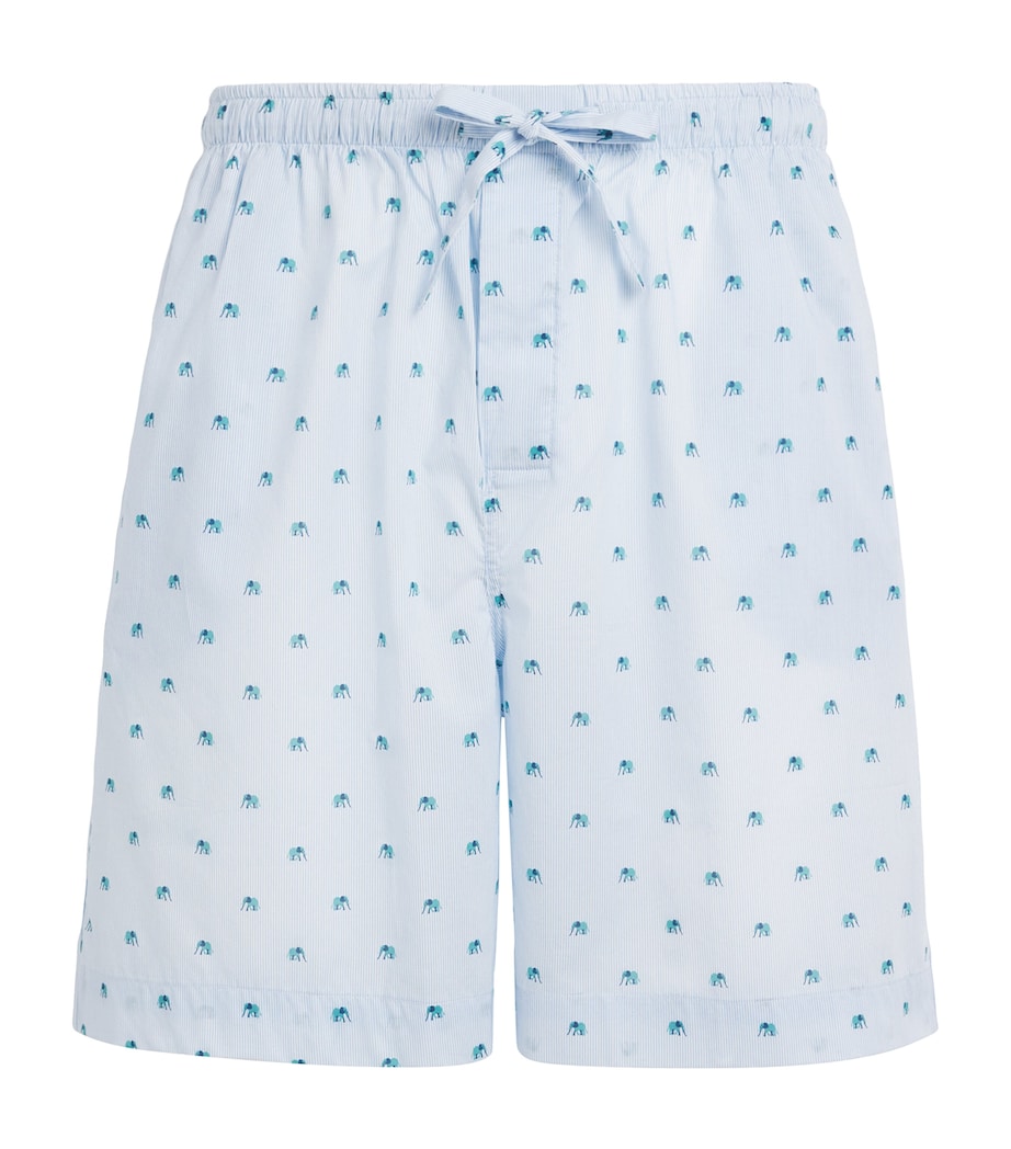 Cotton Elephant Print Ledbury Lounge Shorts BLUE Image 1
