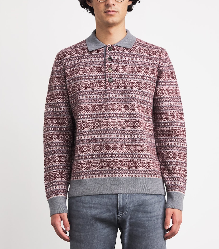 Wool Fair Isle Polo Sweater BIANCO, SABBIA E GRI Image 3