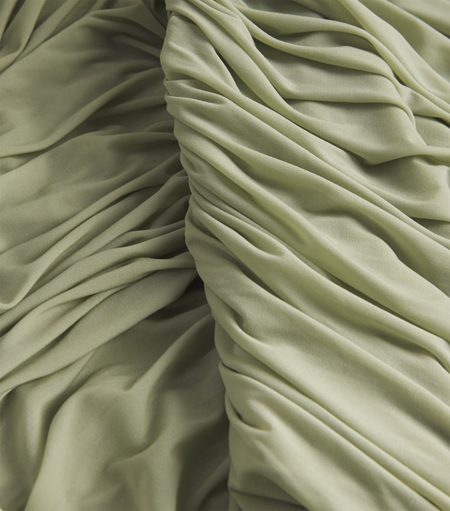 Sheer Draped Midi Dress GREEN Image 5