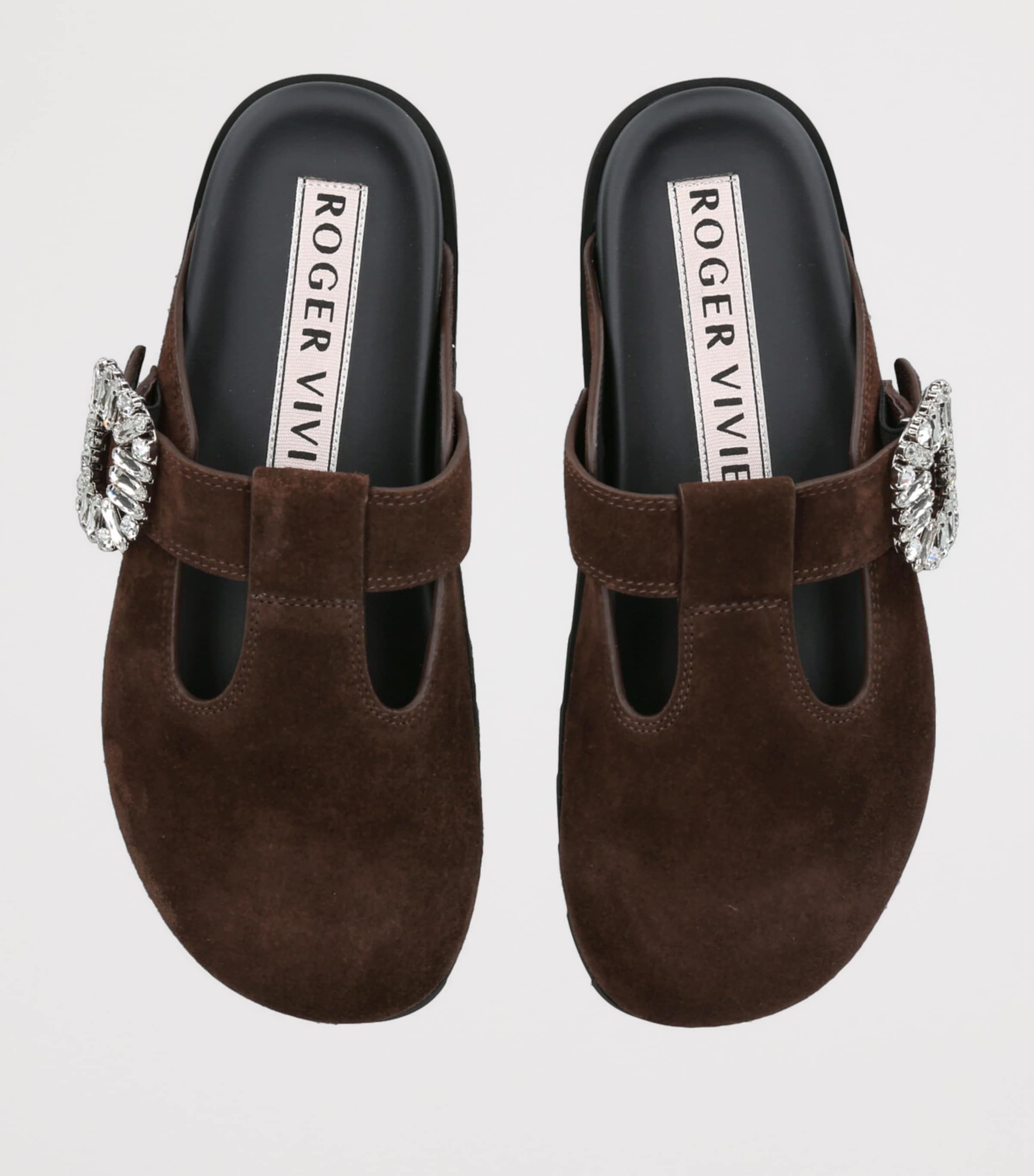 Roger Vivier Suede Slidy Viv' Mules Dark Brown Image 4