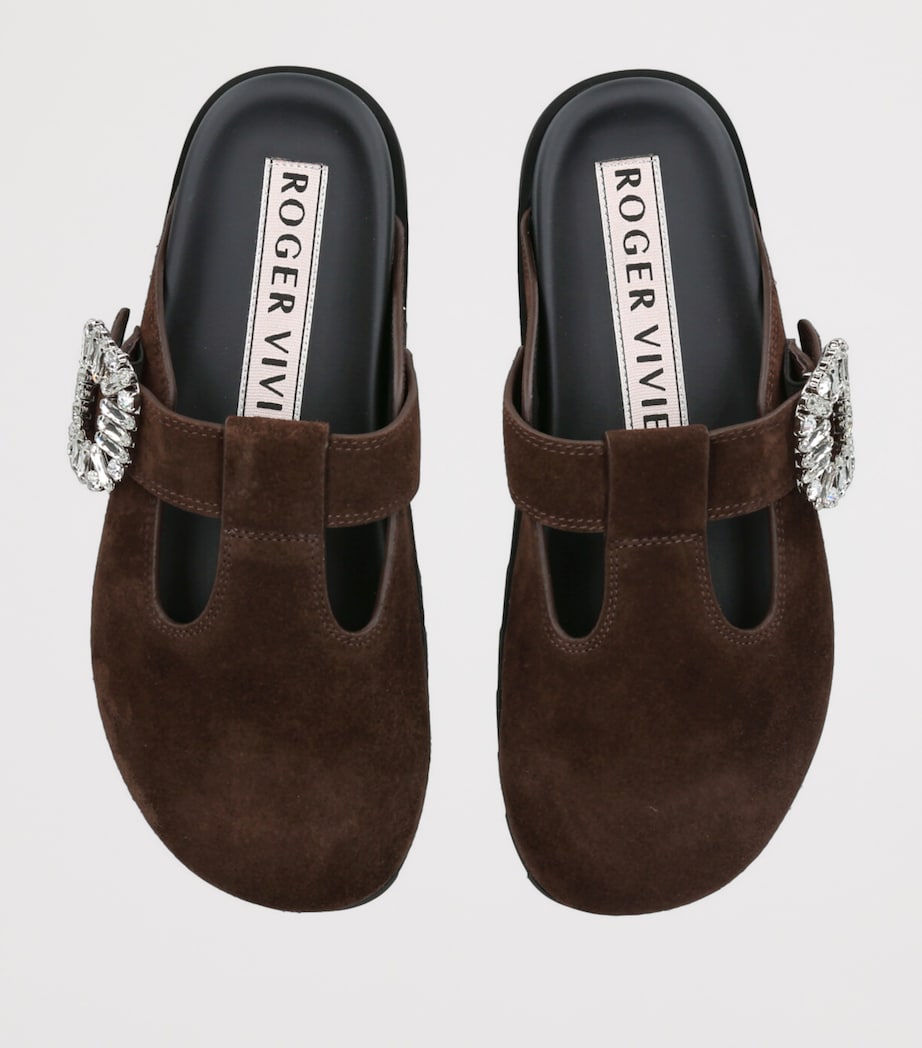 Roger Vivier Suede Slidy Viv' Mules Dark Brown Image 4