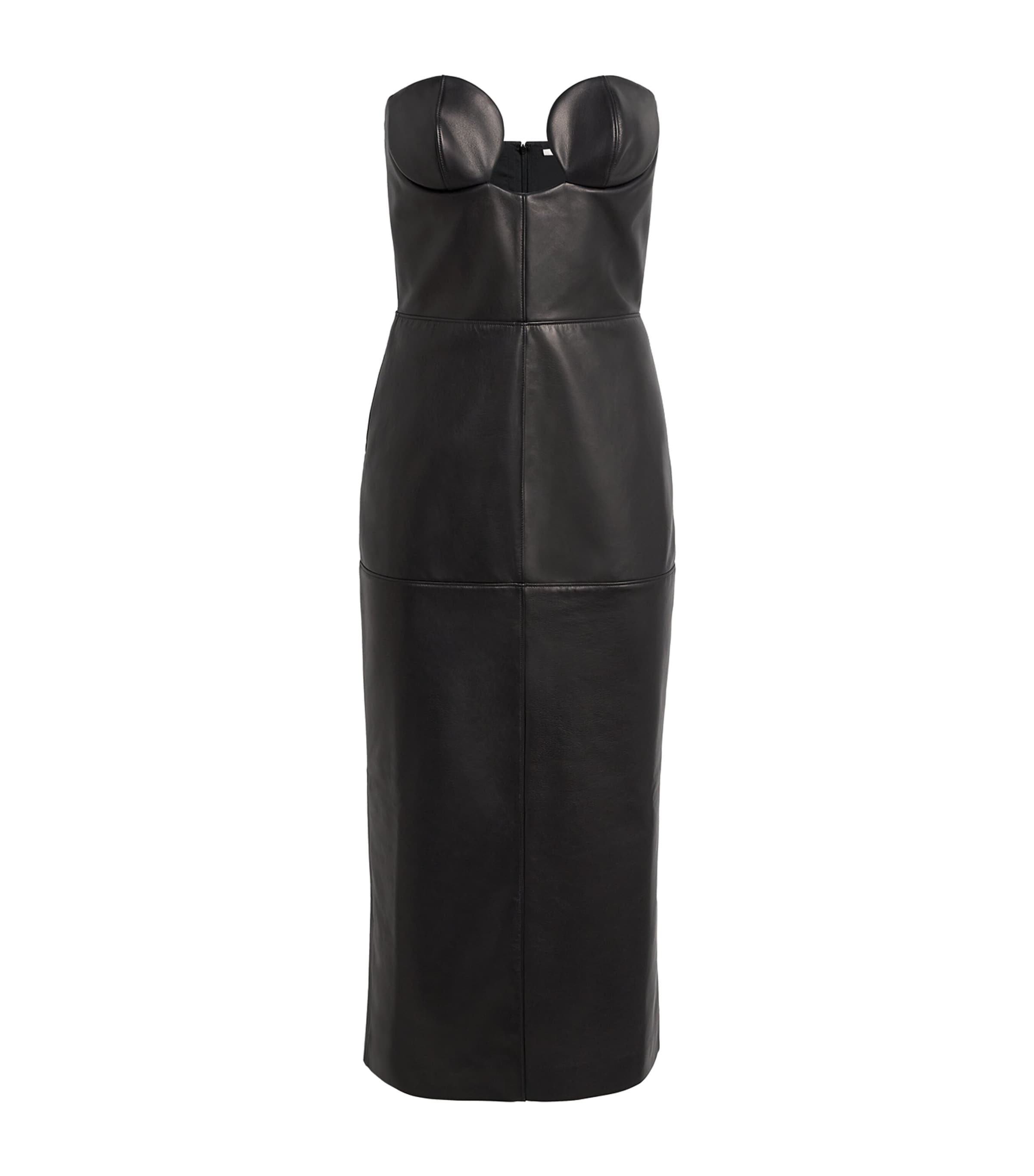 Nensi Dojaka Womens Black Strapless Corset Leather Midi Dress In Black