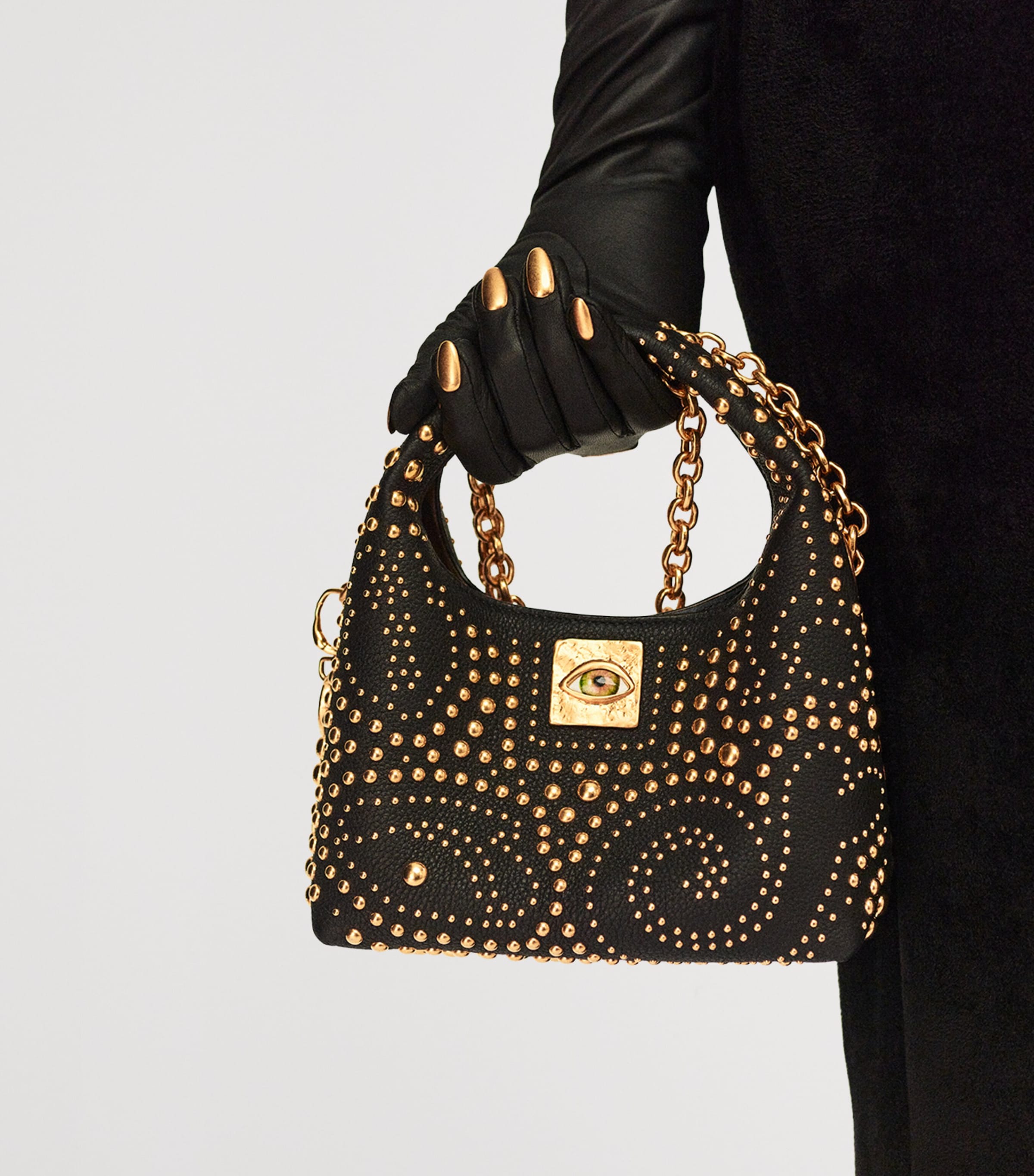 Mini Calfskin Studded Soufflé Shoulder Bag 023 GOLD/BLACK Image 3
