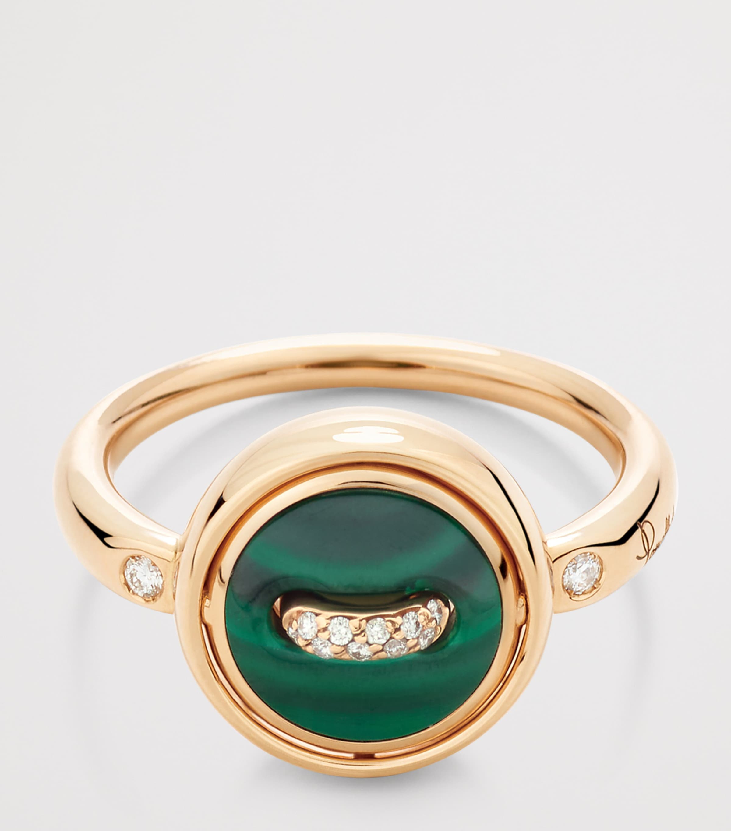 Rose Gold, Diamond, Malachite and Mother-of-Pearl Pom Pom Dot Ring BMPMY Image 3