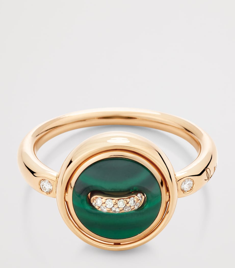 Rose Gold, Diamond, Malachite and Mother-of-Pearl Pom Pom Dot Ring BMPMY Image 3