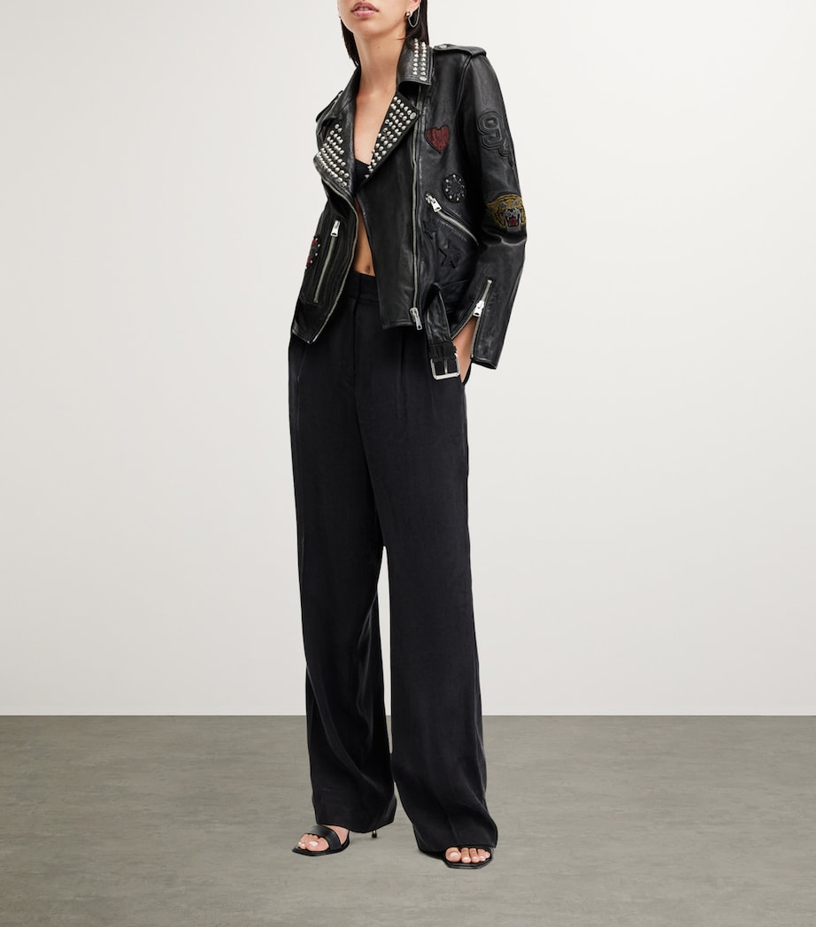 Leather College Biker Jacket BLACK Image 3