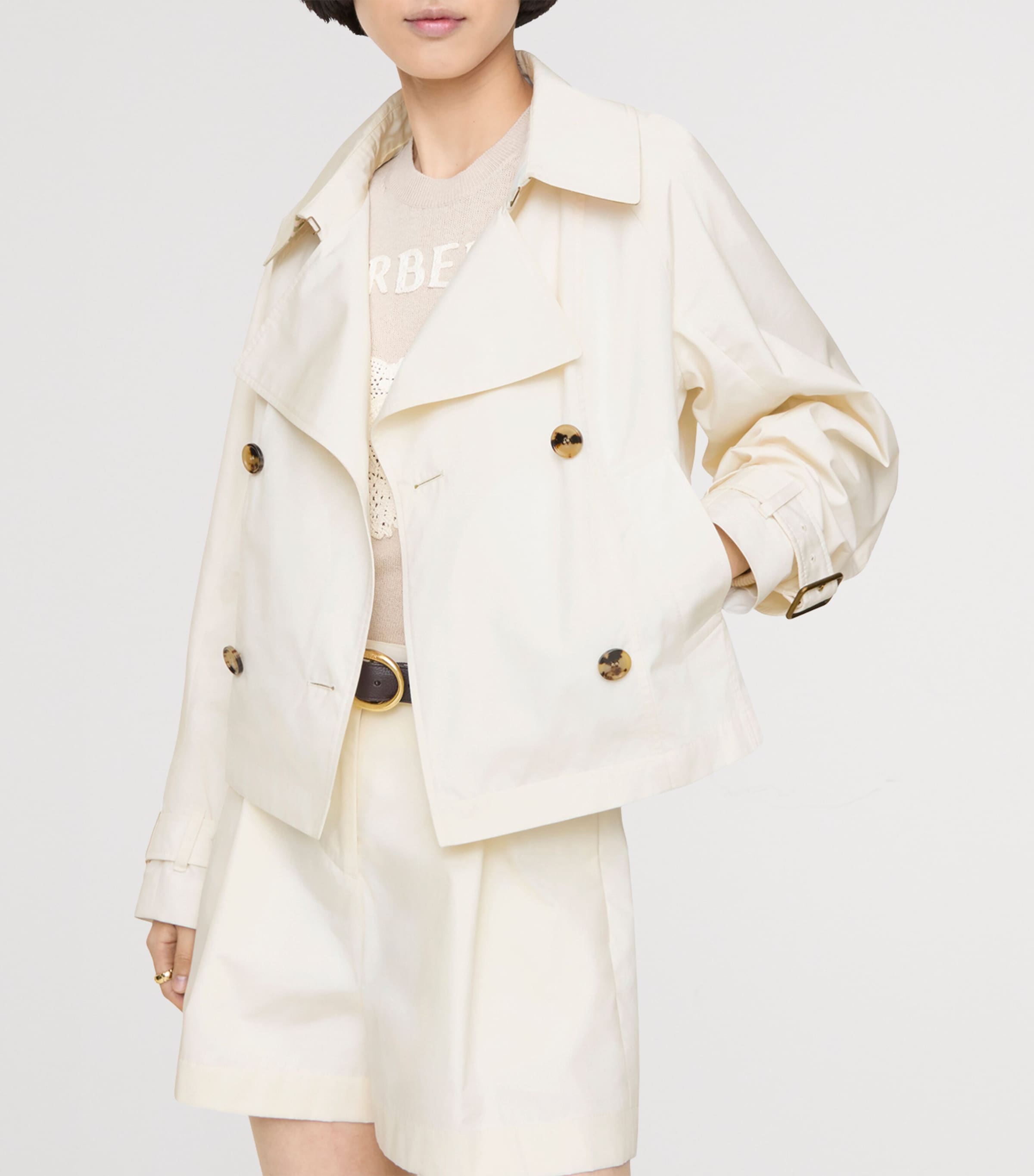 Burberry Womens Cropped Ladybrook Jacket Seashell White Image 2