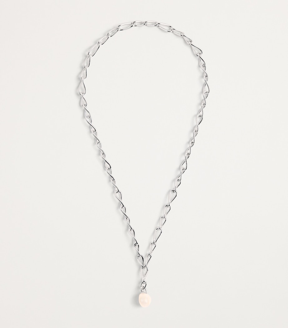 Sterling Silver Lariat Pearl Charm Necklace SILVER Image 3