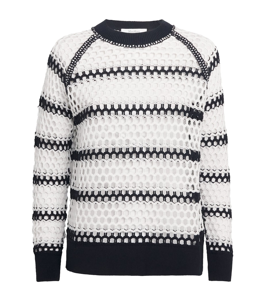 Cotton Open-Knit Sweater WHITE BLACK Image 1