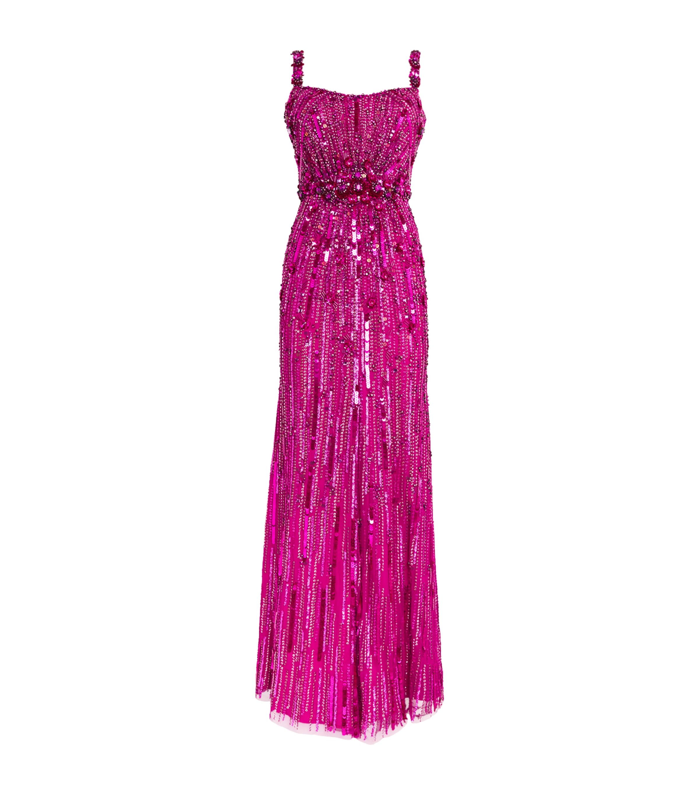 Jenny Packham Bright Gem Sequined Gown In Pink