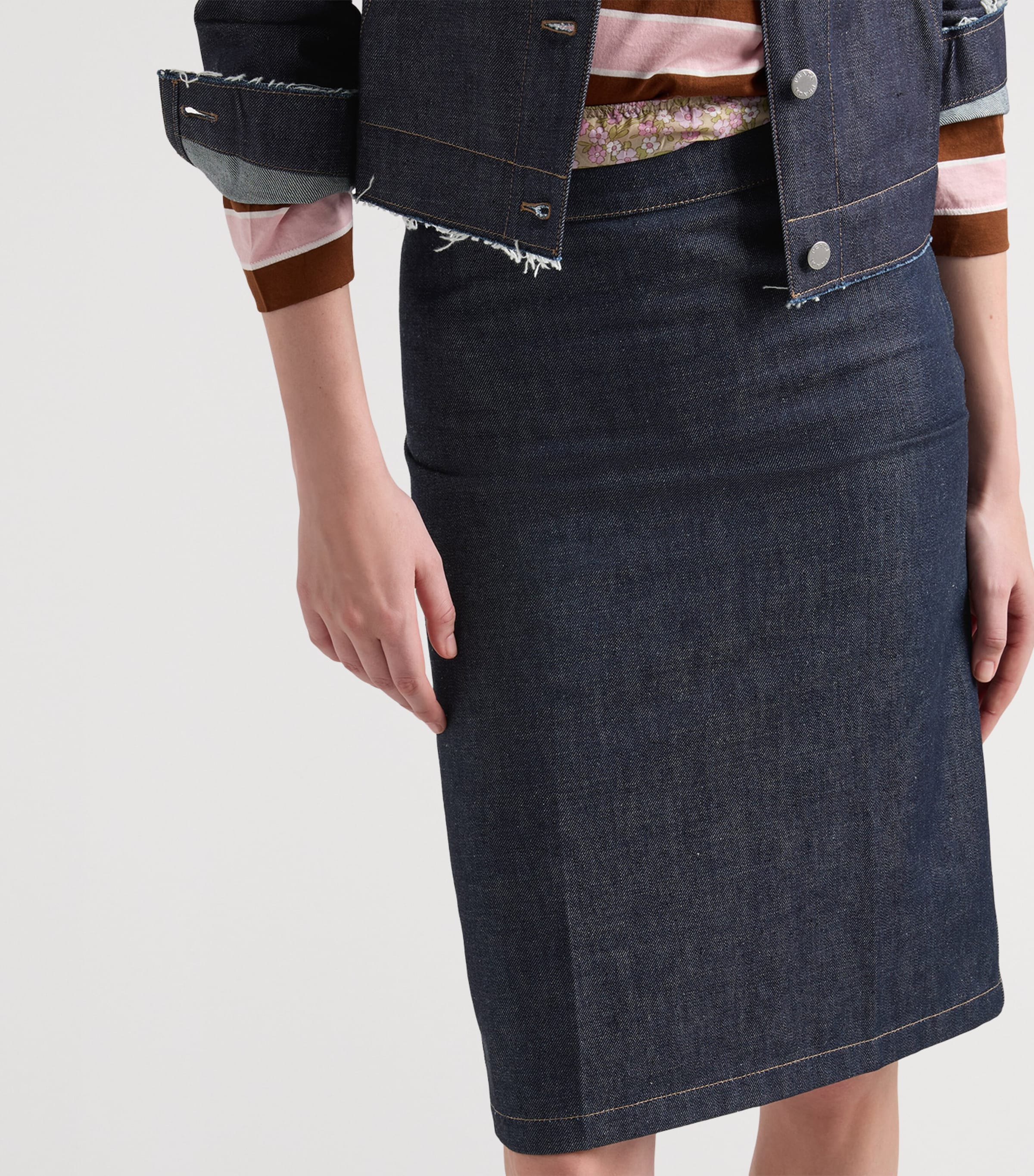 Prada Womens Denim Midi Pencil Skirt Image 3