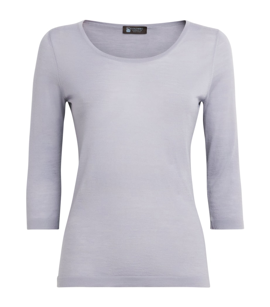 Colombo Womens Wool Cropped-Sleeve Sweater Light Blue Image 1